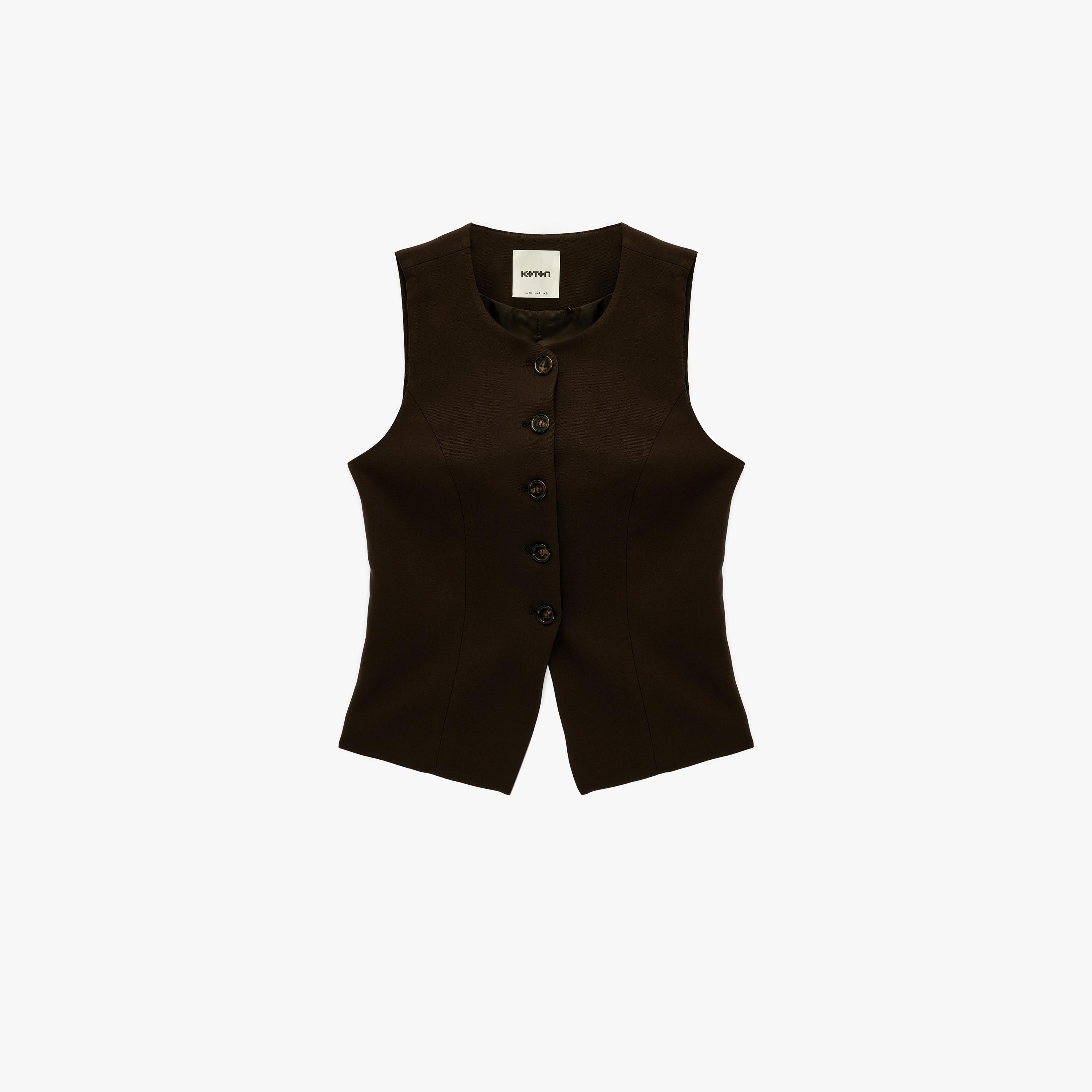KOTON Brown Women's Waistcoat-women-winterwear-coatsandjackets-waistcoats-image-3