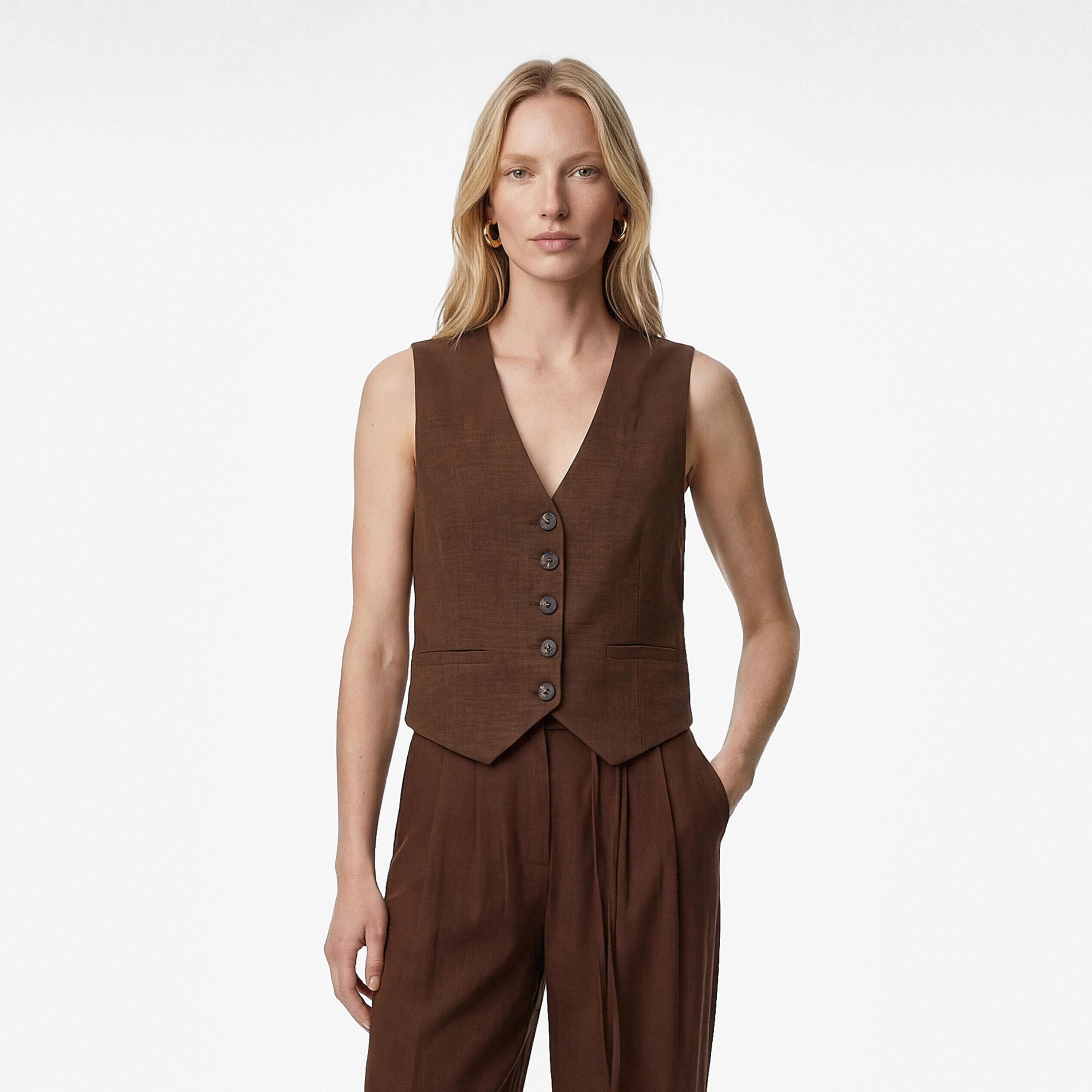جيليه (صديرية) نسائي بارز الملمس بلون بني من كوتون-women-winterwear-coatsandjackets-waistcoats-image-1