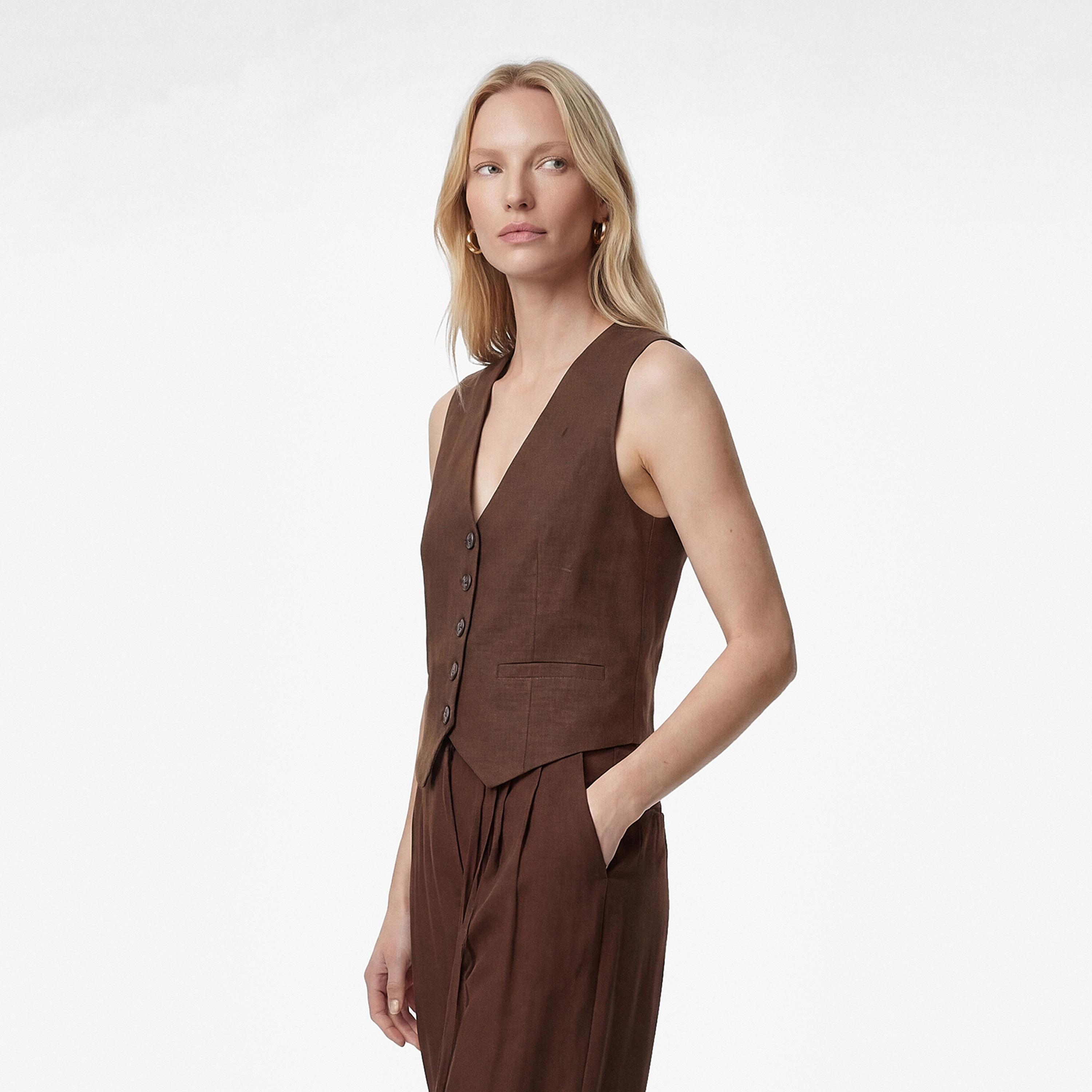 KOTON Brown Textured Women's Waistcoat-women-winterwear-coatsandjackets-waistcoats-image-2