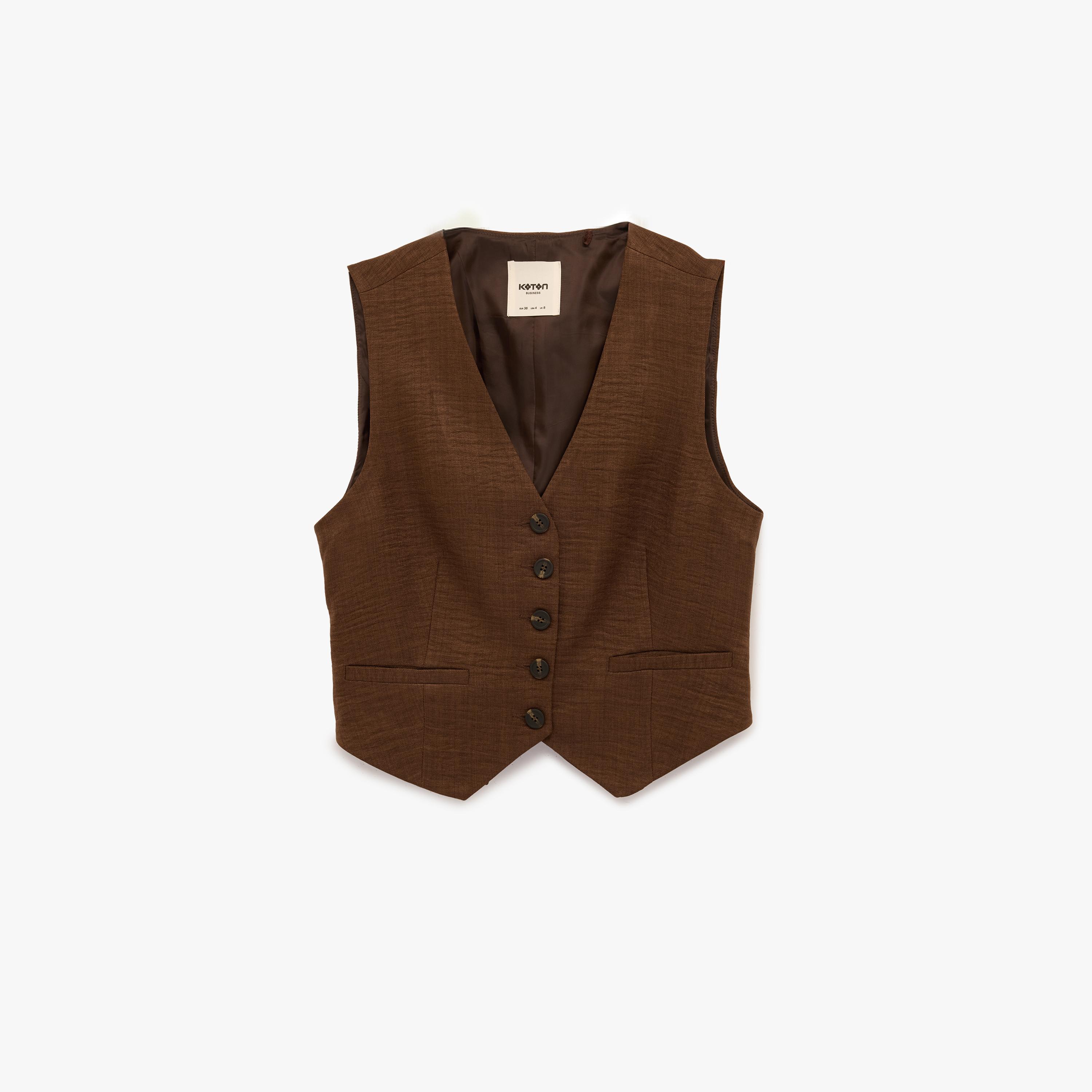 جيليه (صديرية) نسائي بارز الملمس بلون بني من كوتون-women-winterwear-coatsandjackets-waistcoats-image-3