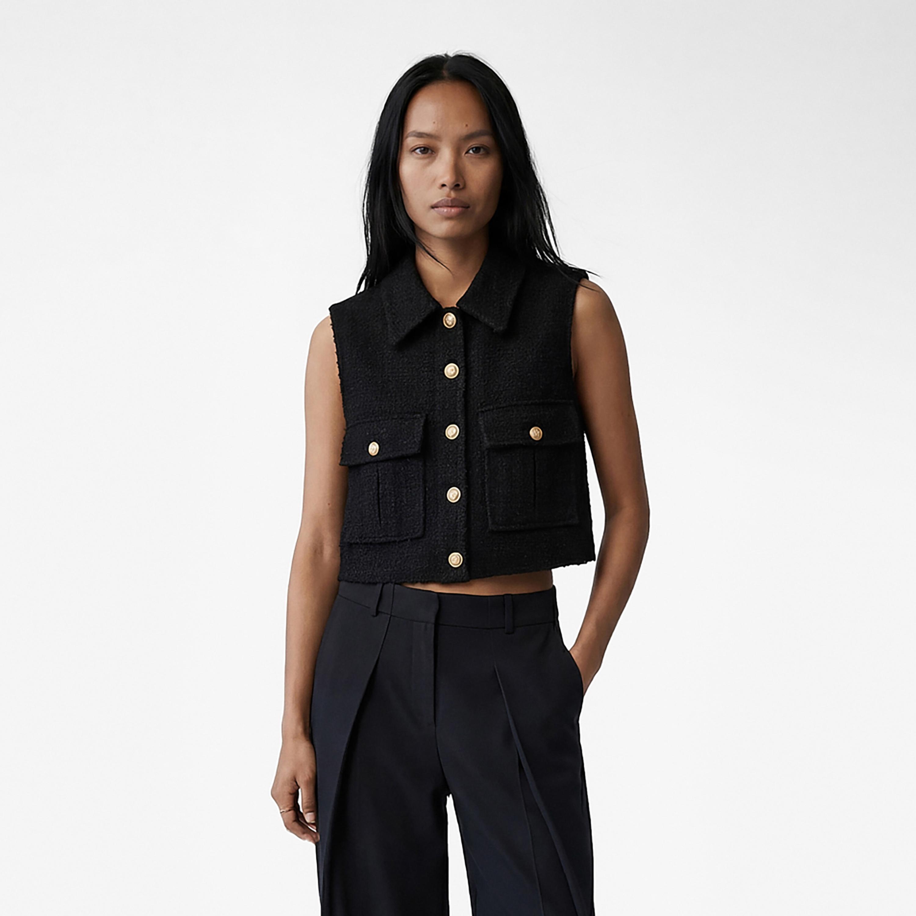 KOTON Black Tweed Collared Women's Cropped Waistcoat-women-winterwear-coatsandjackets-waistcoats-image-1