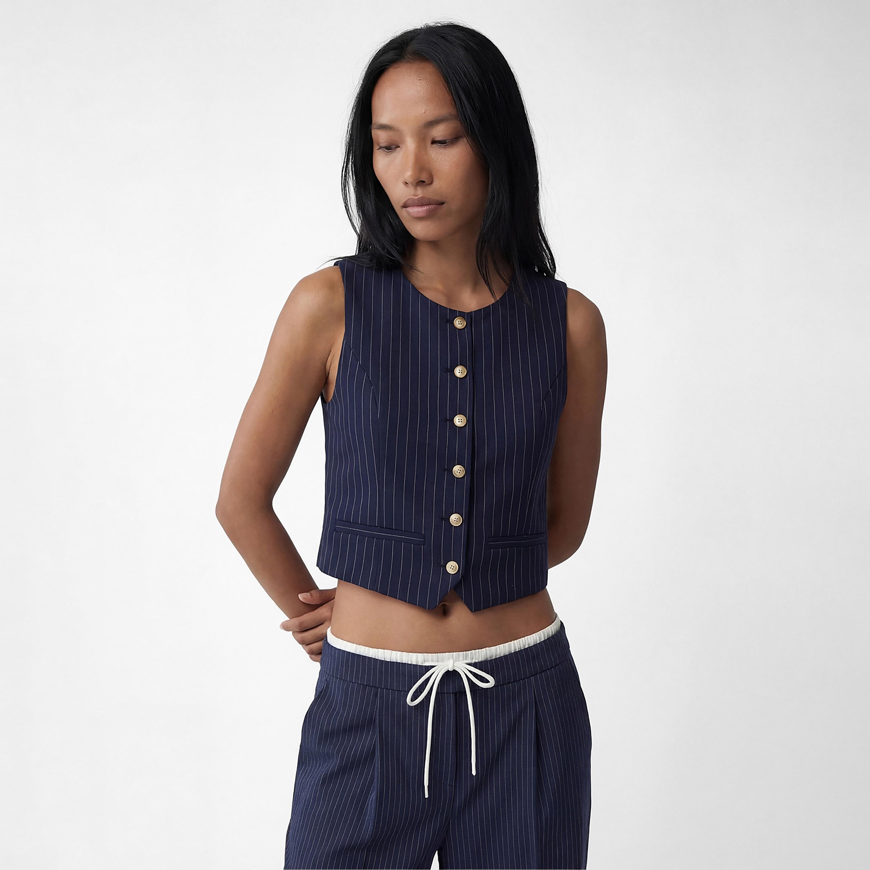 KOTON Navy Striped Women's Vest-women-winterwear-coatsandjackets-waistcoats-image-1