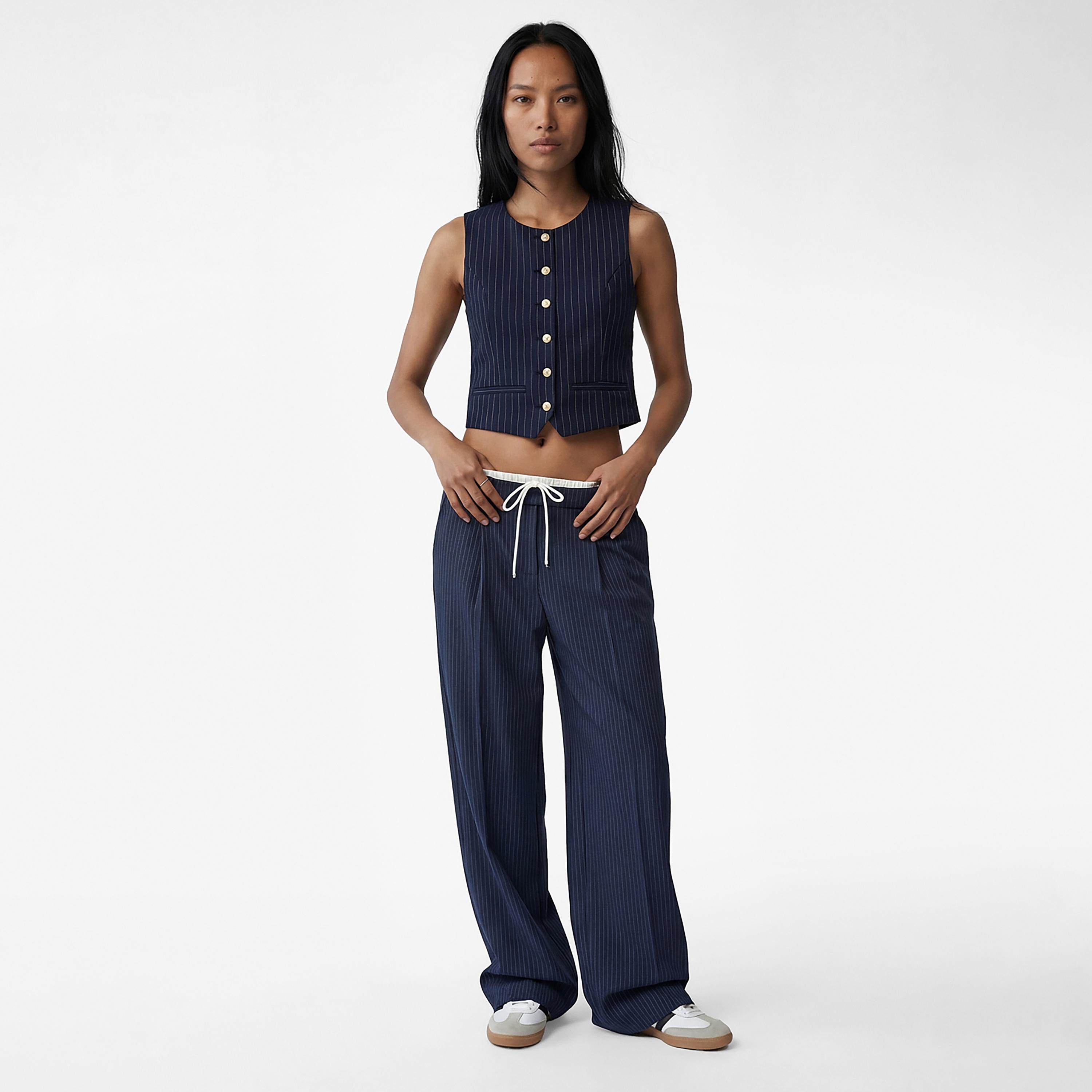 KOTON Navy Striped Women's Vest-women-winterwear-coatsandjackets-waistcoats-image-2