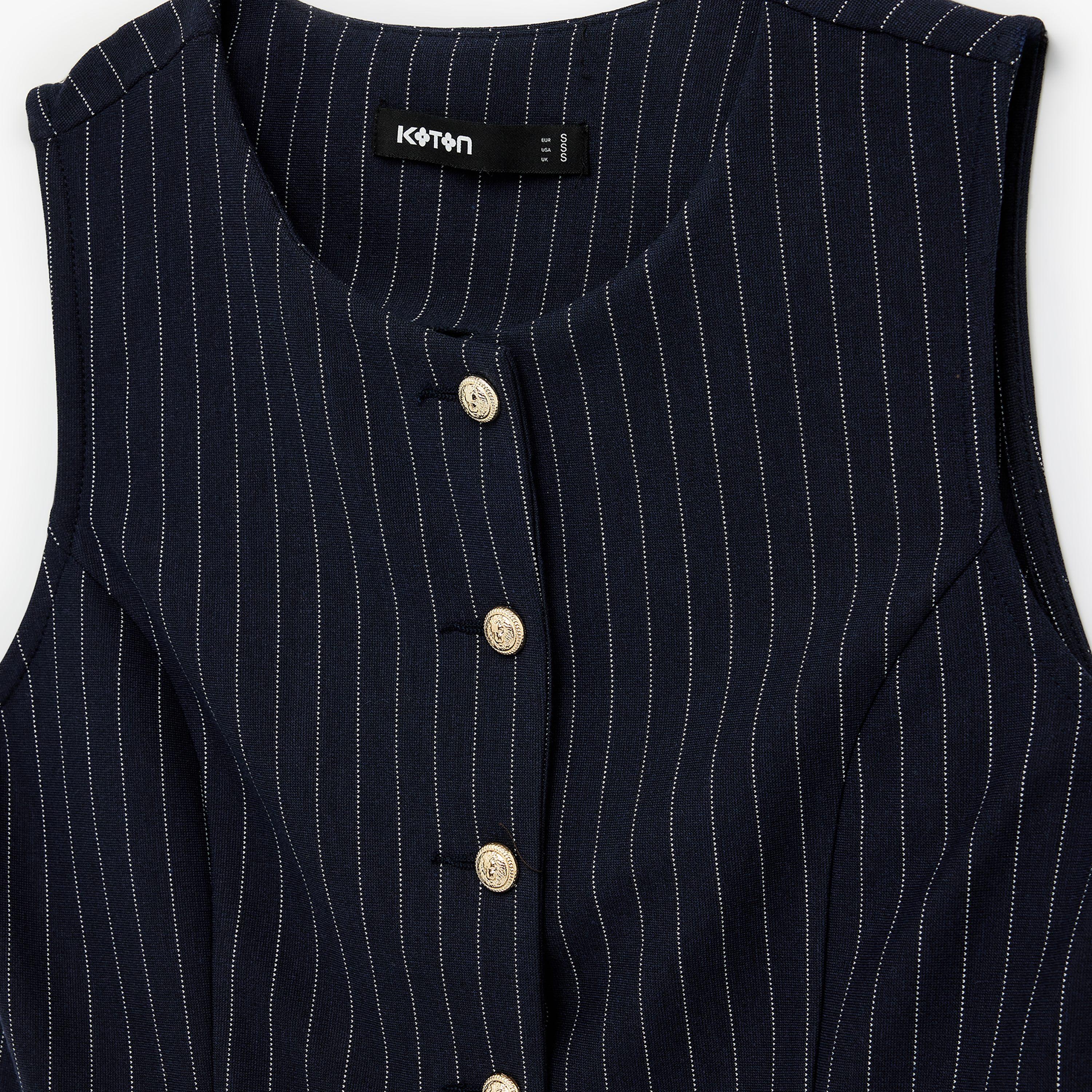 KOTON Navy Striped Women's Vest-women-winterwear-coatsandjackets-waistcoats-image-5