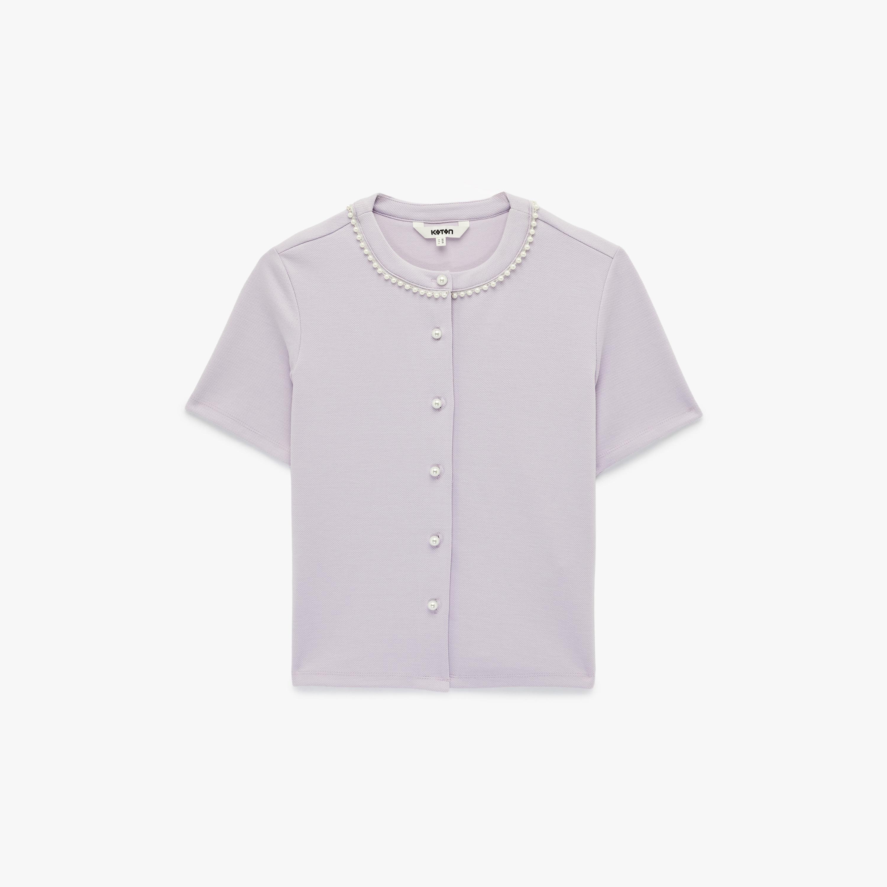 KOTON Lavender Pearl Detailed Women's Top-women-clothing-shirtsandblouses-blouses-image-4