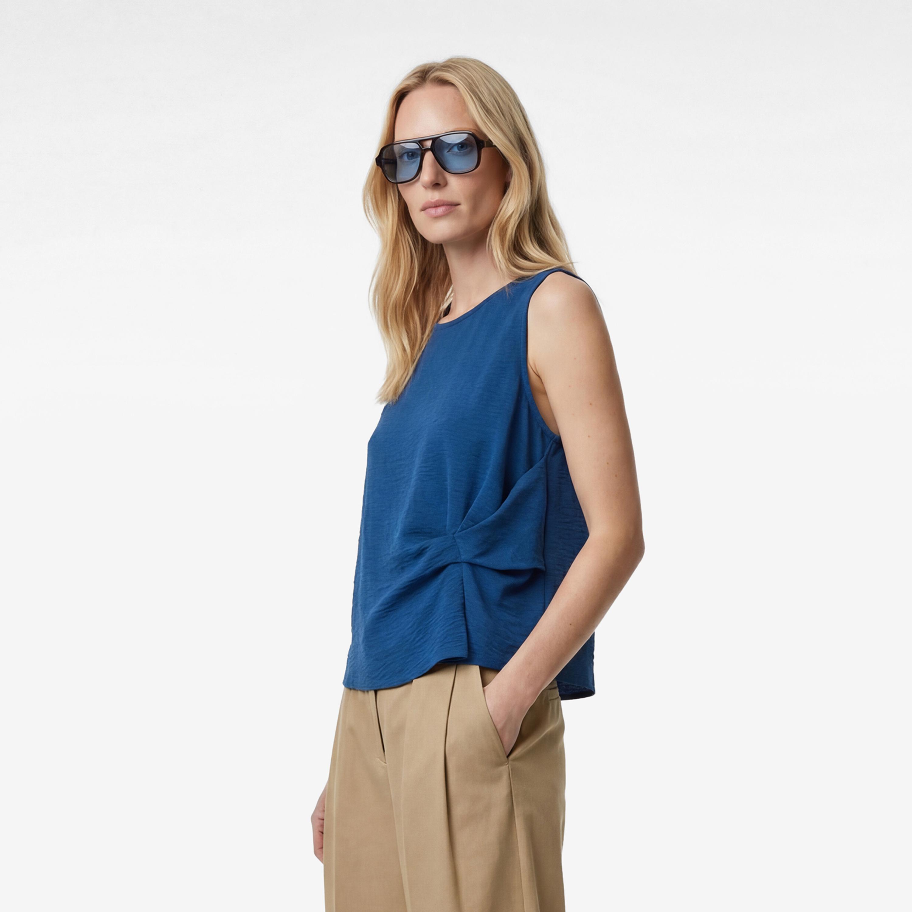 KOTON Deep Blue Textured Women's Top-women-clothing-shirtsandblouses-blouses-image-1
