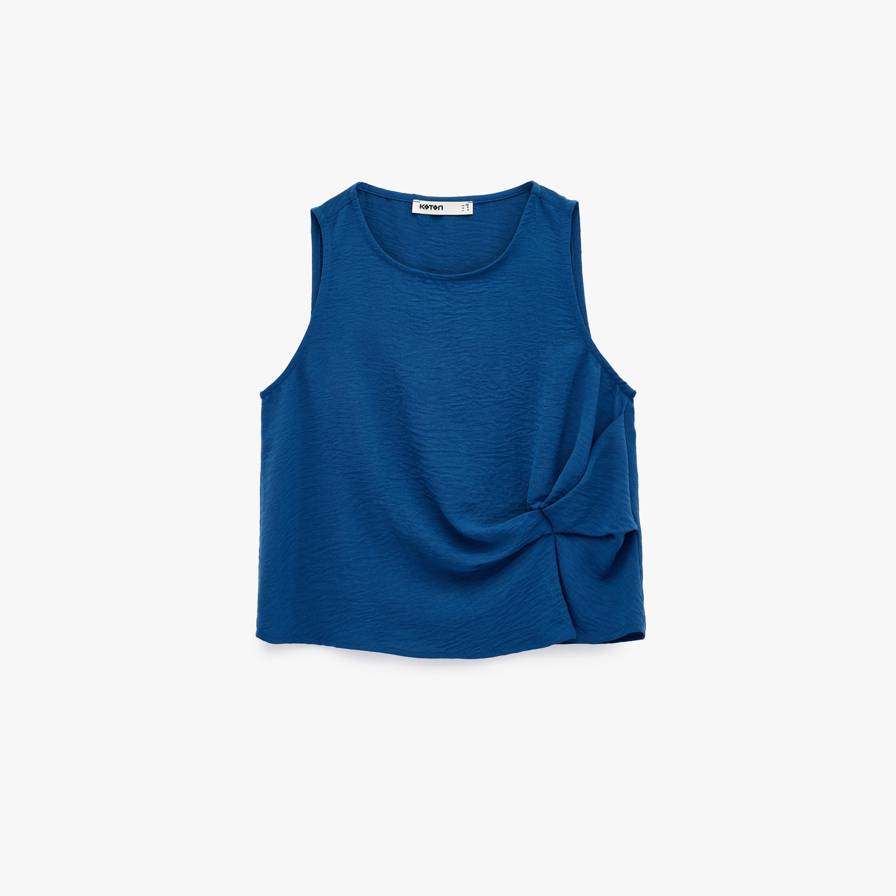 KOTON Deep Blue Textured Women's Top-women-clothing-shirtsandblouses-blouses-image-3