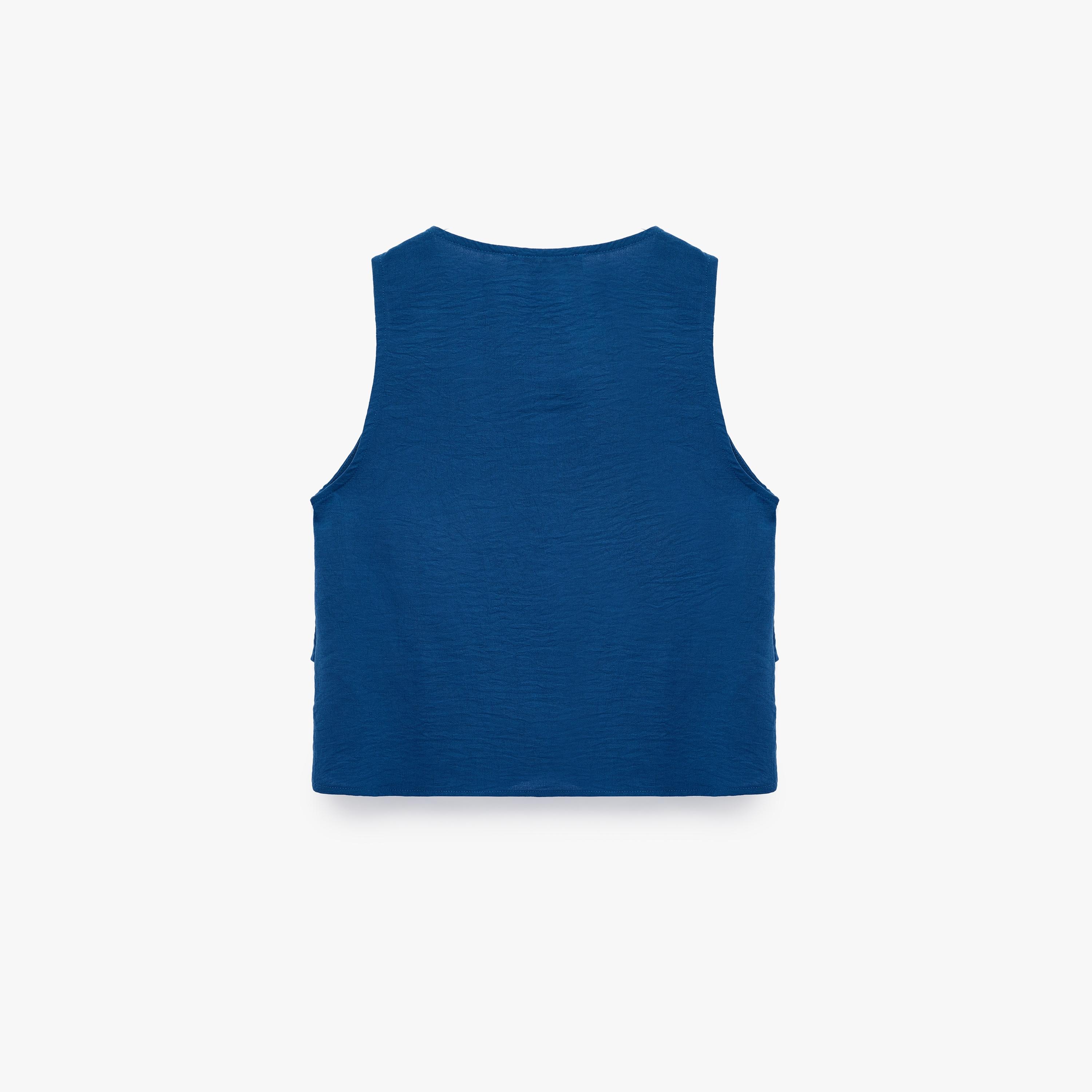KOTON Deep Blue Textured Women's Top-women-clothing-shirtsandblouses-blouses-image-4