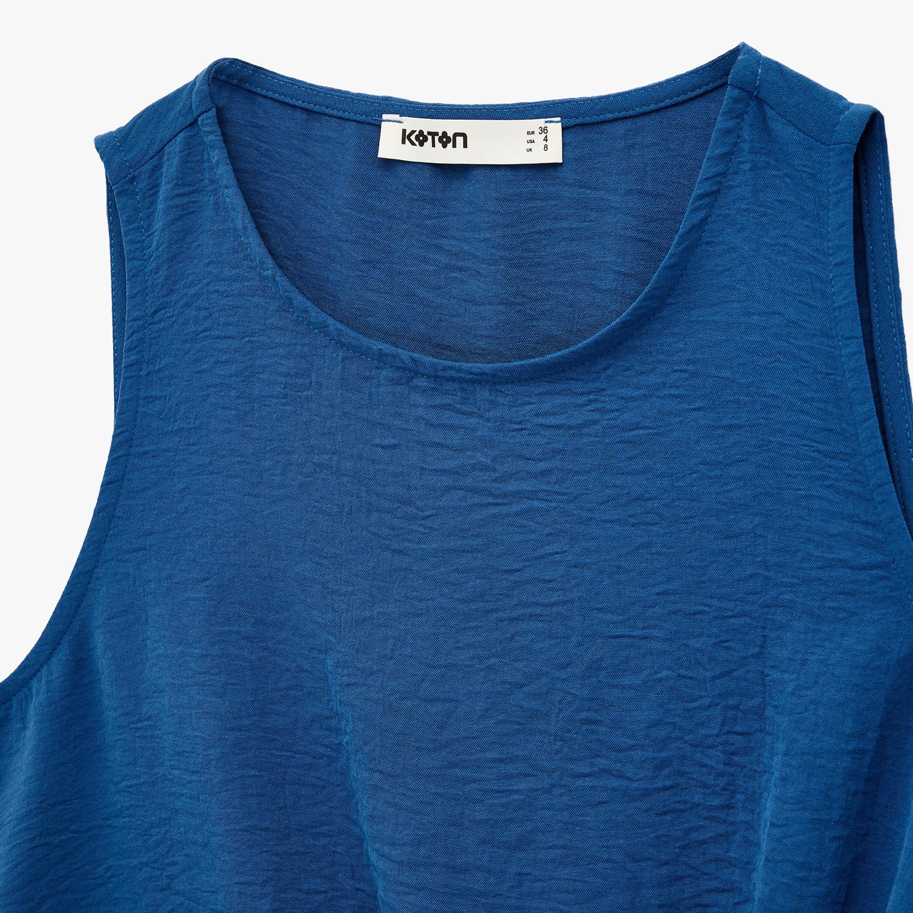 KOTON Deep Blue Textured Women's Top-women-clothing-shirtsandblouses-blouses-image-5