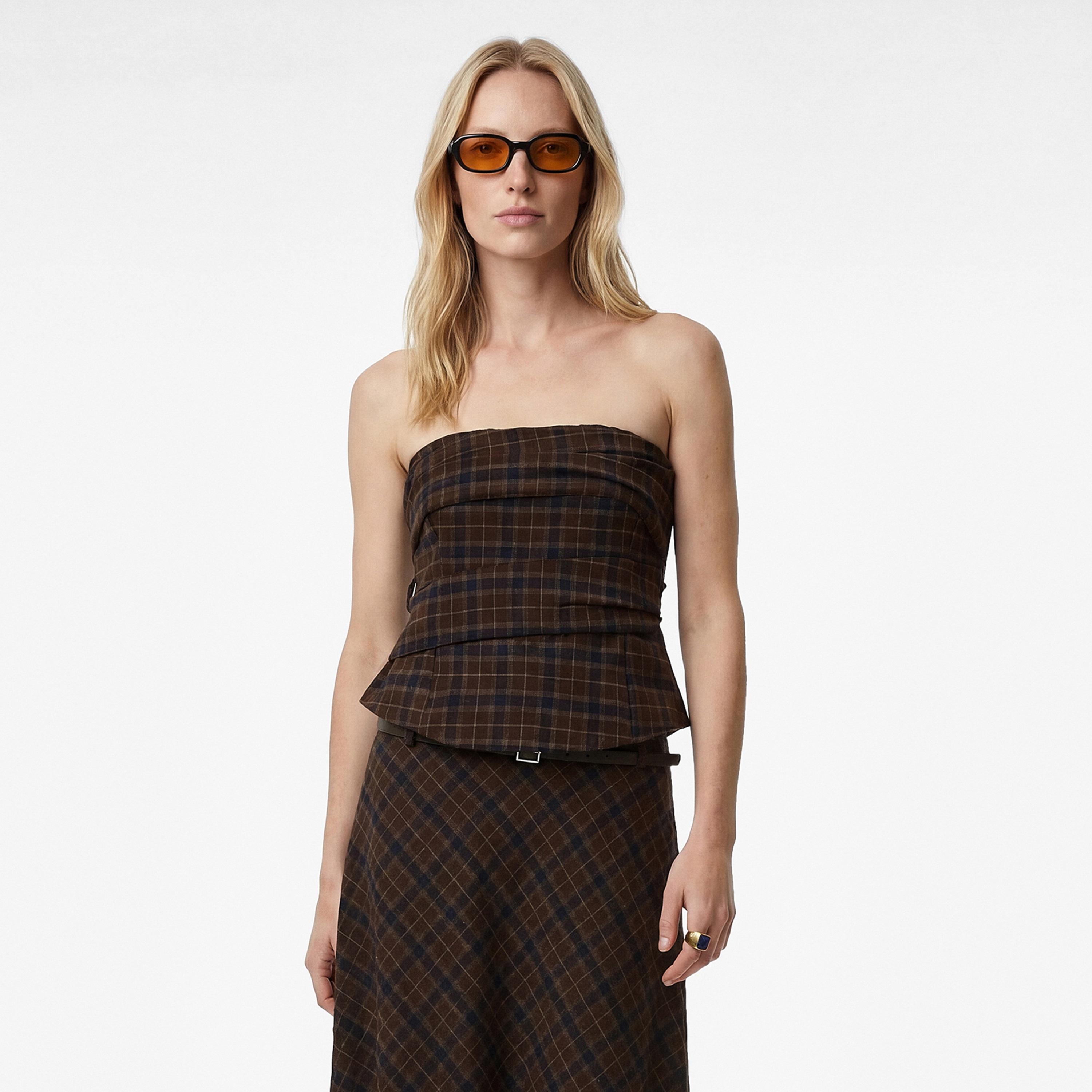 KOTON Brown Checked Strapless Women's Top-women-clothing-shirtsandblouses-blouses-image-1