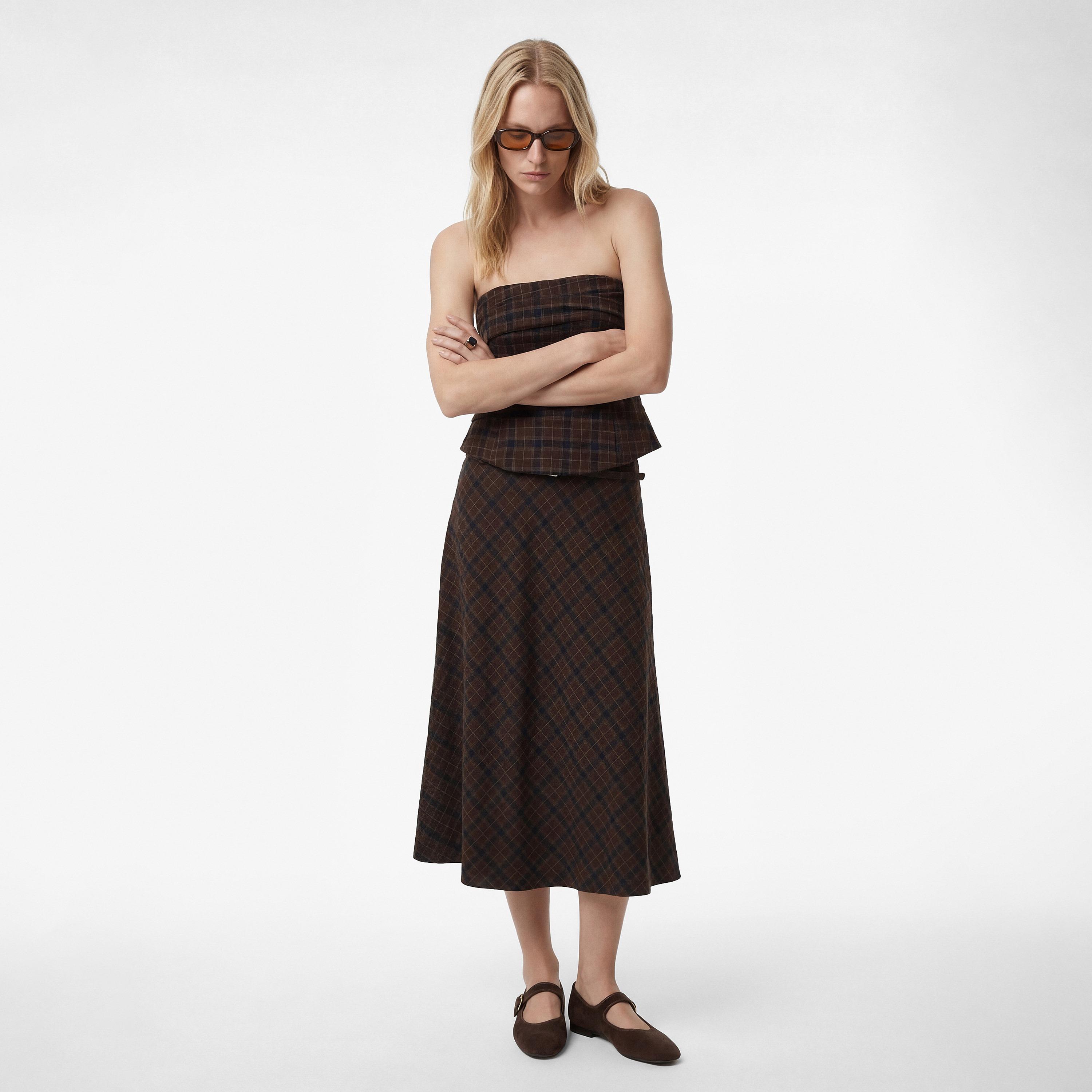 KOTON Brown Checked Strapless Women's Top-women-clothing-shirtsandblouses-blouses-image-2
