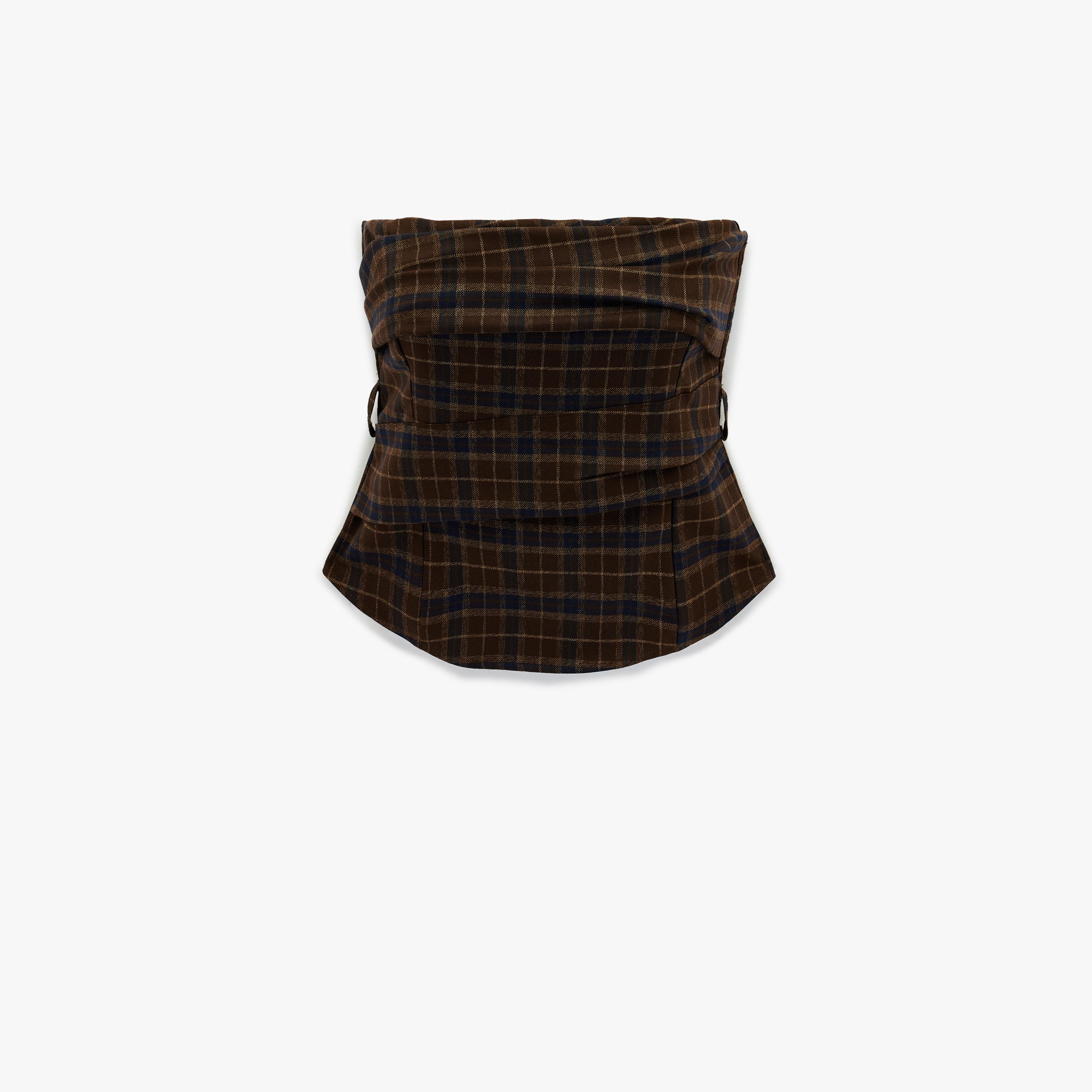 KOTON Brown Checked Strapless Women's Top-women-clothing-shirtsandblouses-blouses-image-3