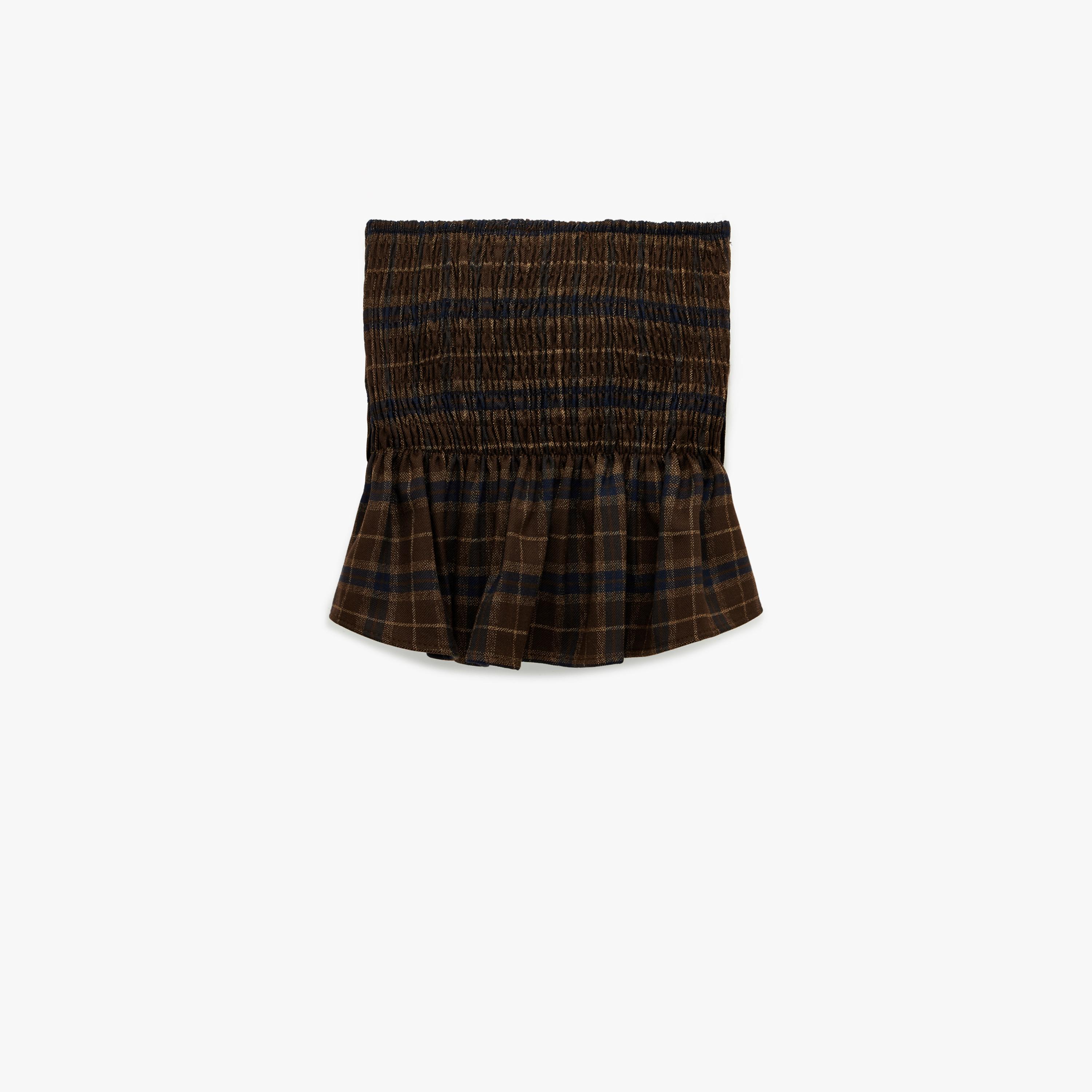 KOTON Brown Checked Strapless Women's Top-women-clothing-shirtsandblouses-blouses-image-4
