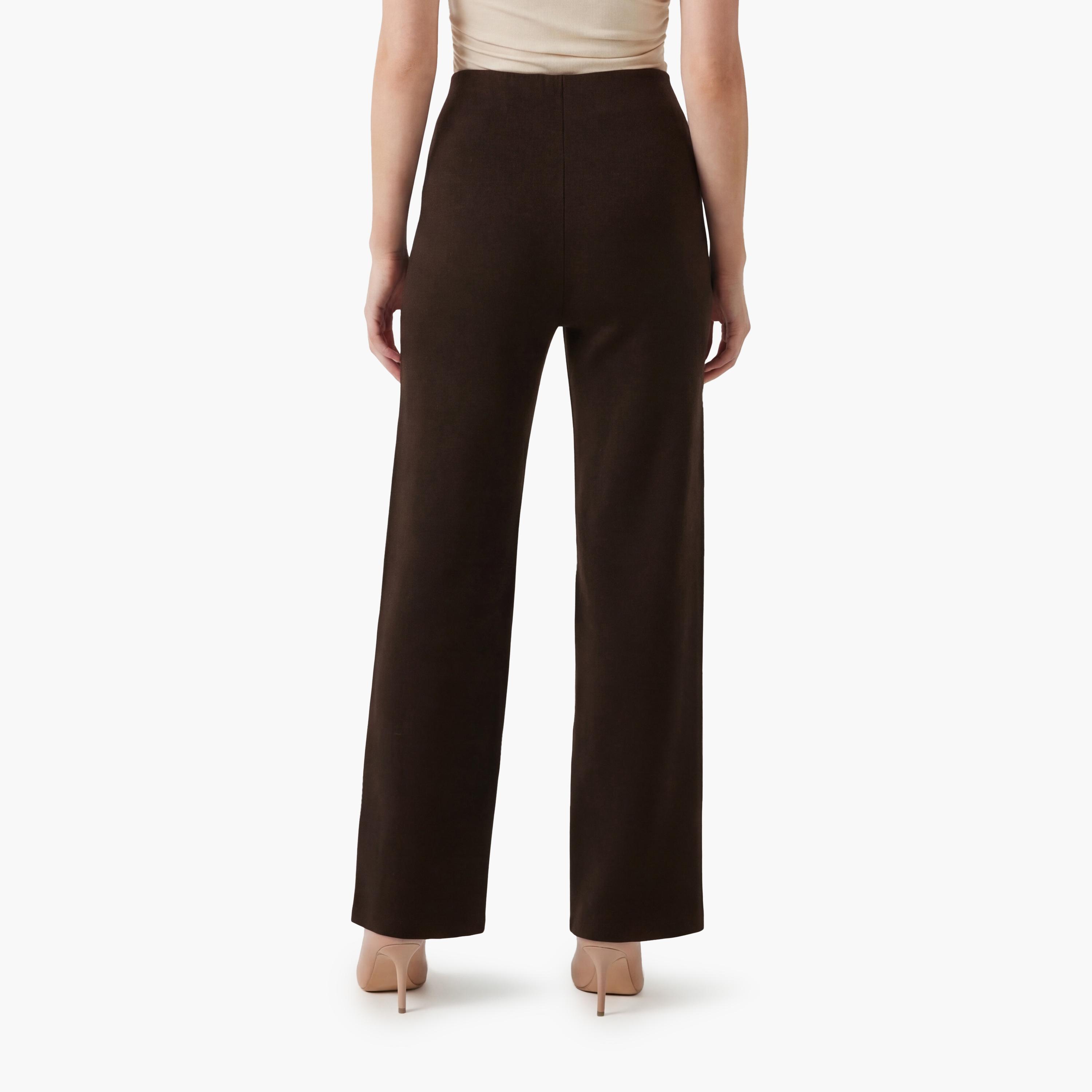 KOTON Brown Plain Wide Leg Women's Trousers-women-clothing-bottoms-trousers-image-2