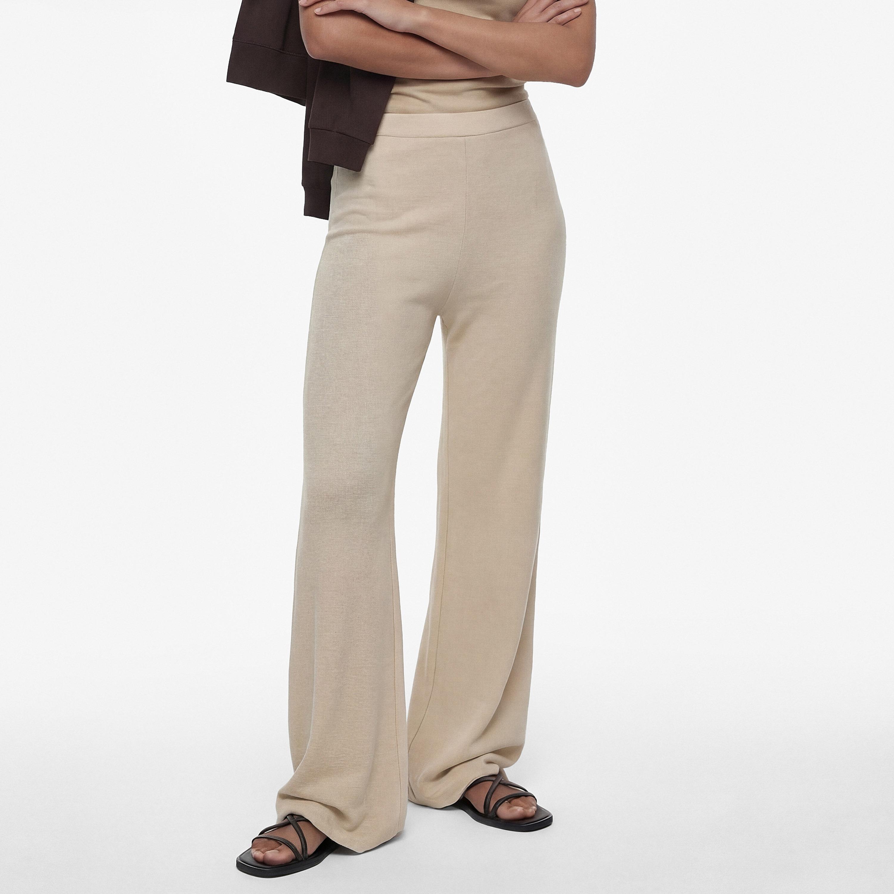 KOTON Beige Textured Wide Leg Women's Trousers-women-clothing-bottoms-trousers-image-1