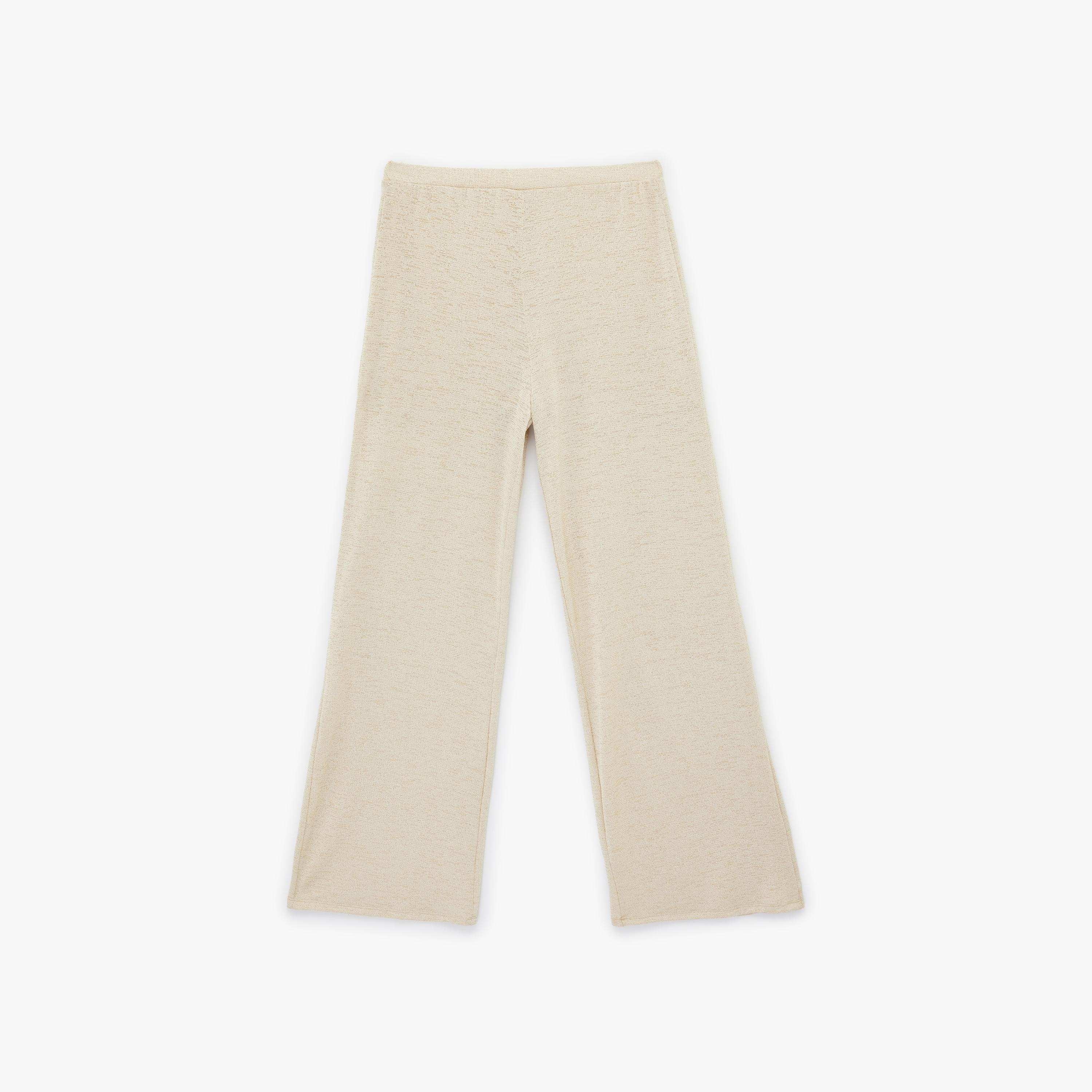 KOTON Beige Textured Wide Leg Women's Trousers-women-clothing-bottoms-trousers-image-3