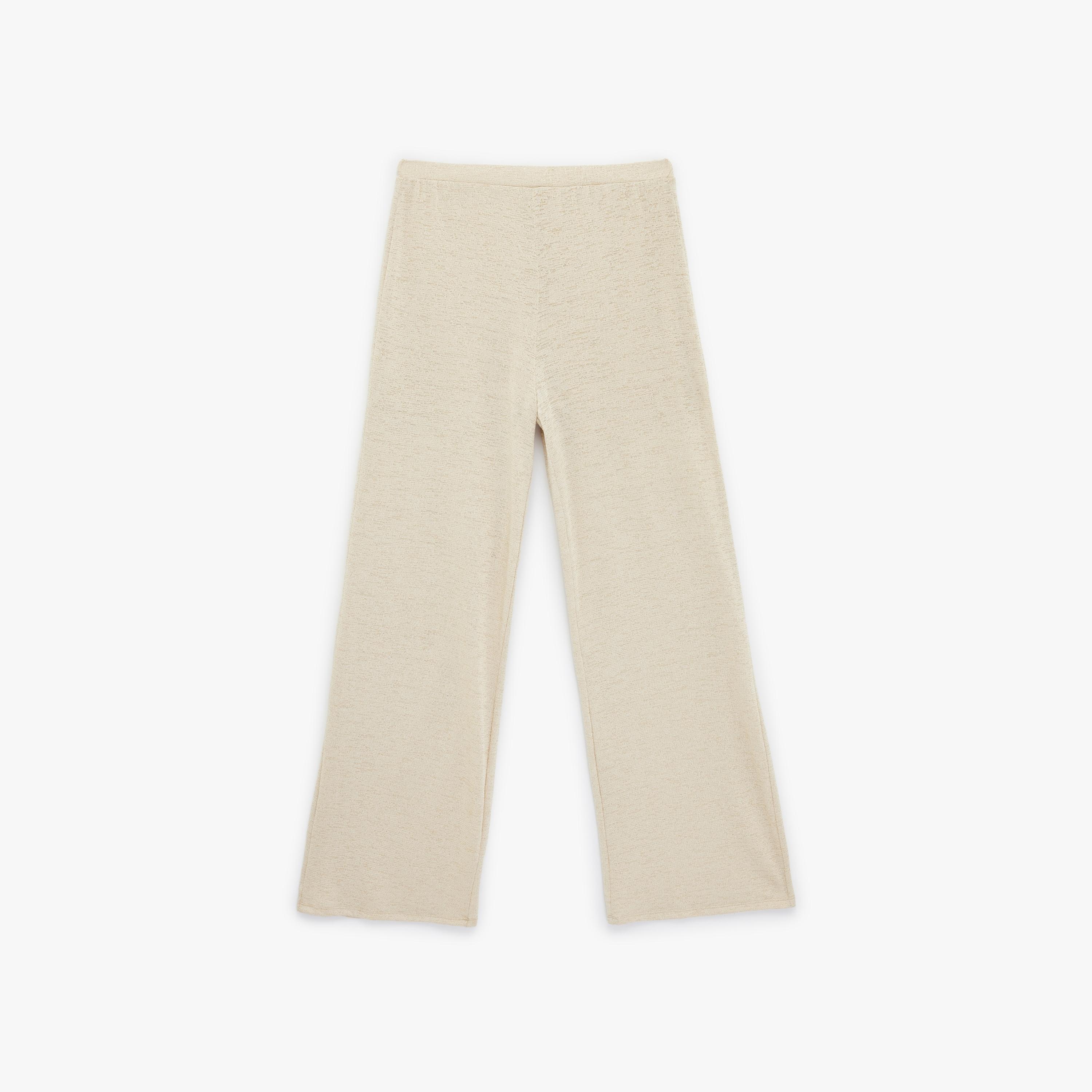 KOTON Beige Textured Wide Leg Women's Trousers-women-clothing-bottoms-trousers-image-4