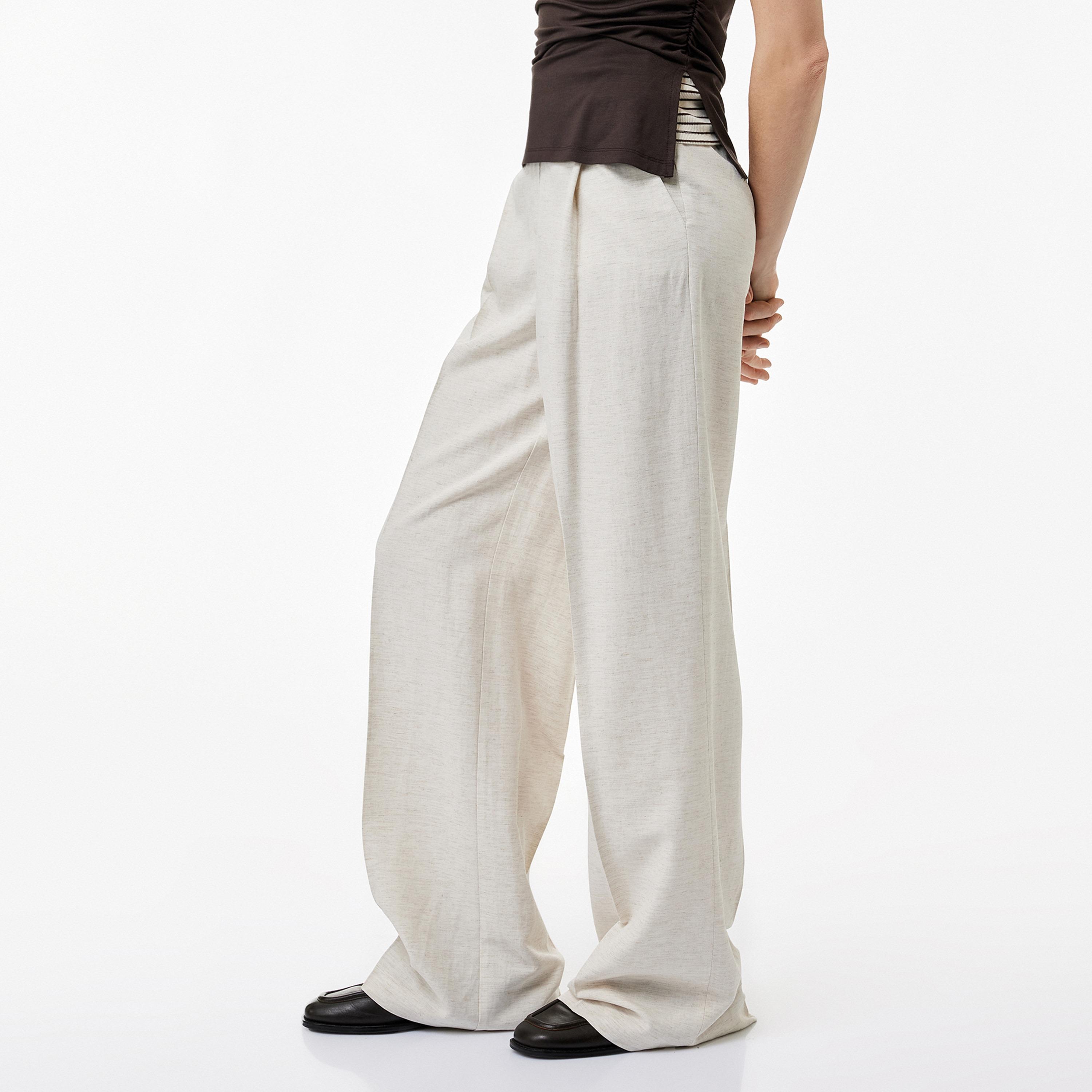 KOTON Beige Heathered Linen Hook and Bar Wide Leg Women's Trousers-women-clothing-bottoms-trousers-image-3