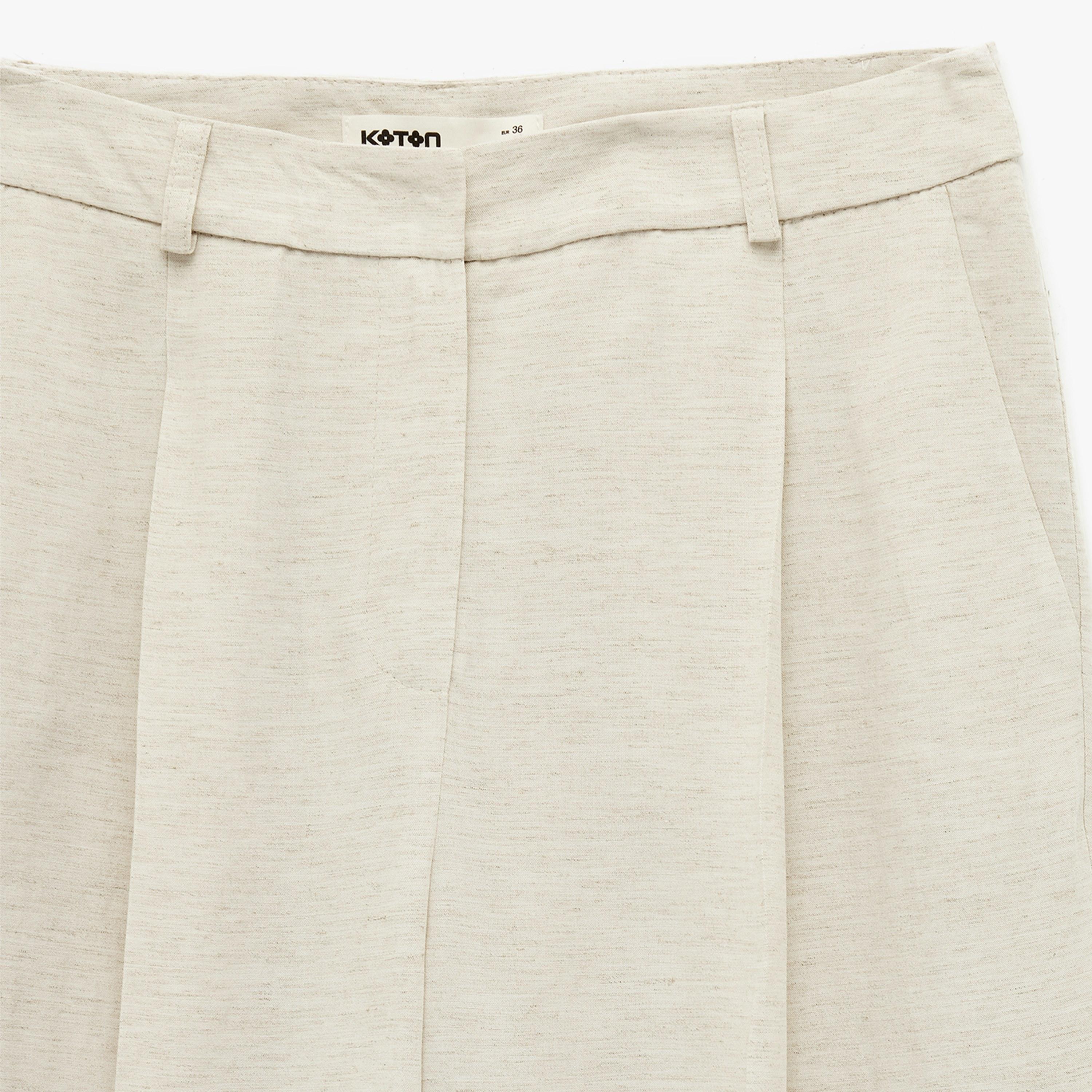 KOTON Beige Heathered Linen Hook and Bar Wide Leg Women's Trousers-women-clothing-bottoms-trousers-image-6