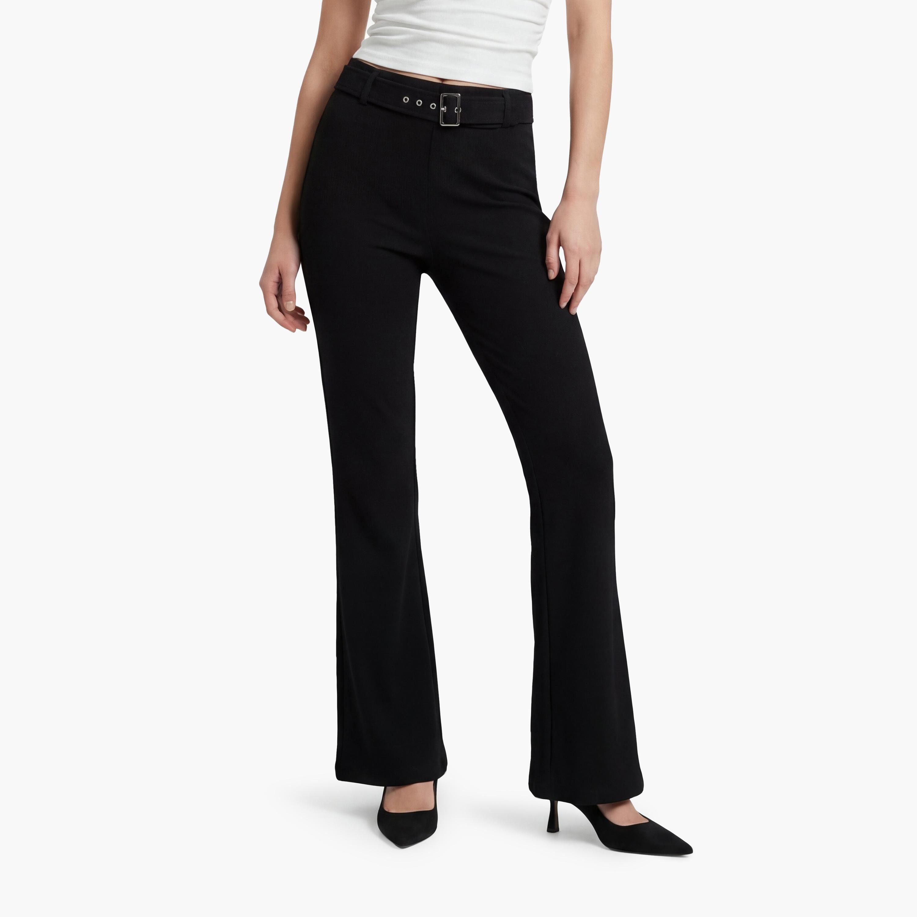 KOTON Black Plain Flared Women's Trousers-women-clothing-bottoms-trousers-image-1