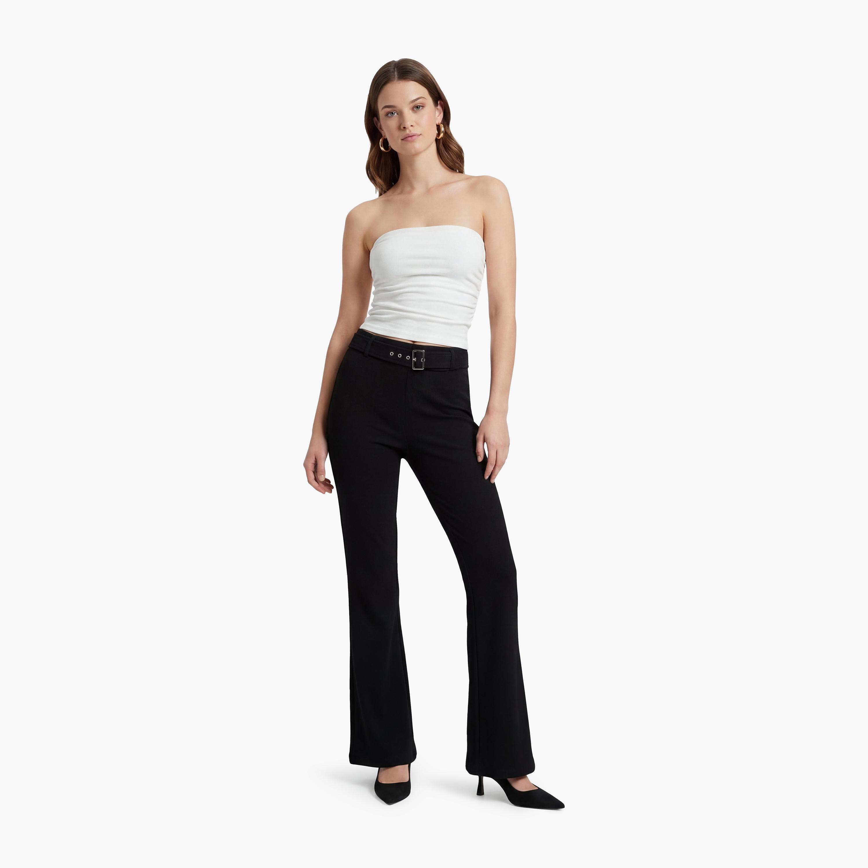 KOTON Black Plain Flared Women's Trousers-women-clothing-bottoms-trousers-image-2