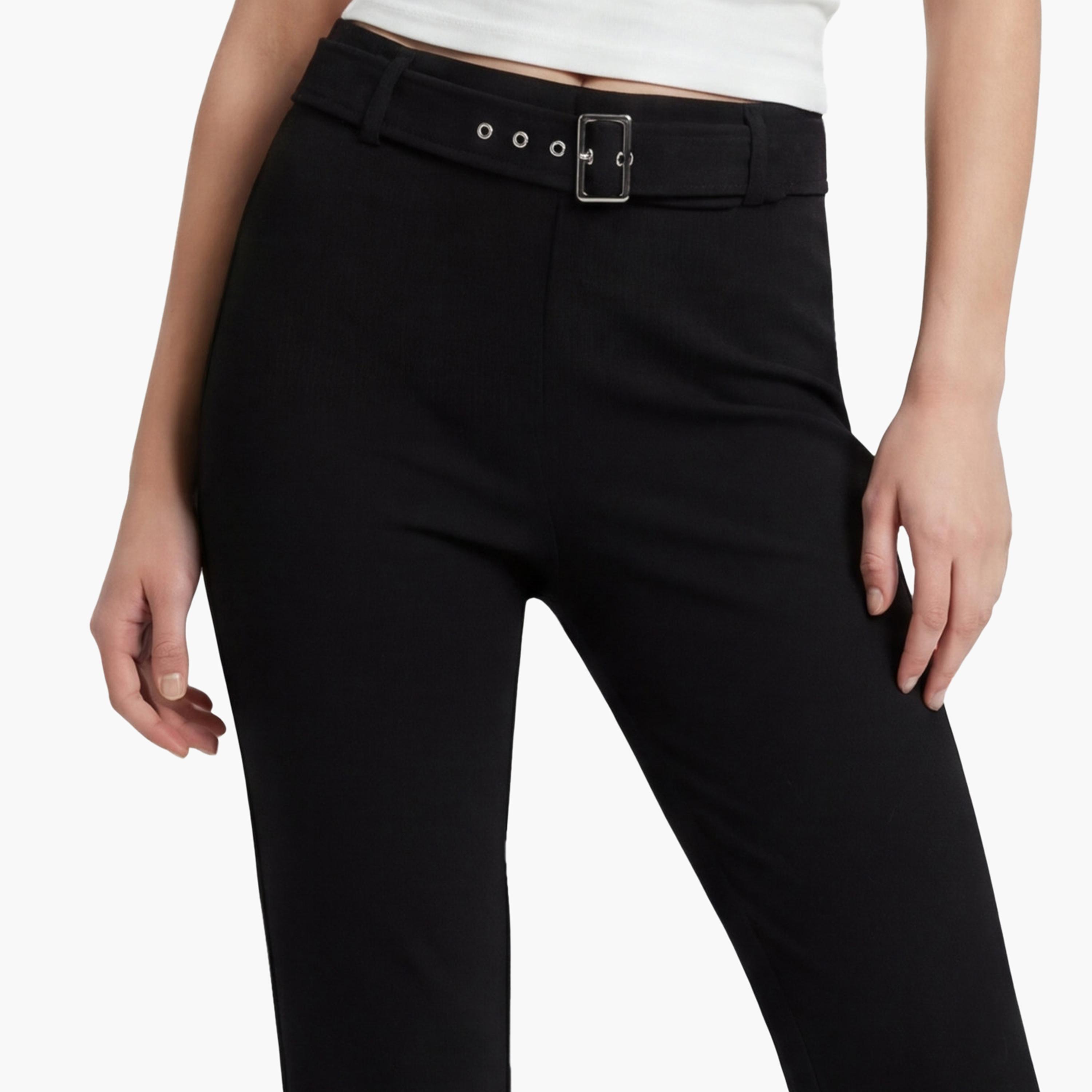 KOTON Black Plain Flared Women's Trousers-women-clothing-bottoms-trousers-image-5