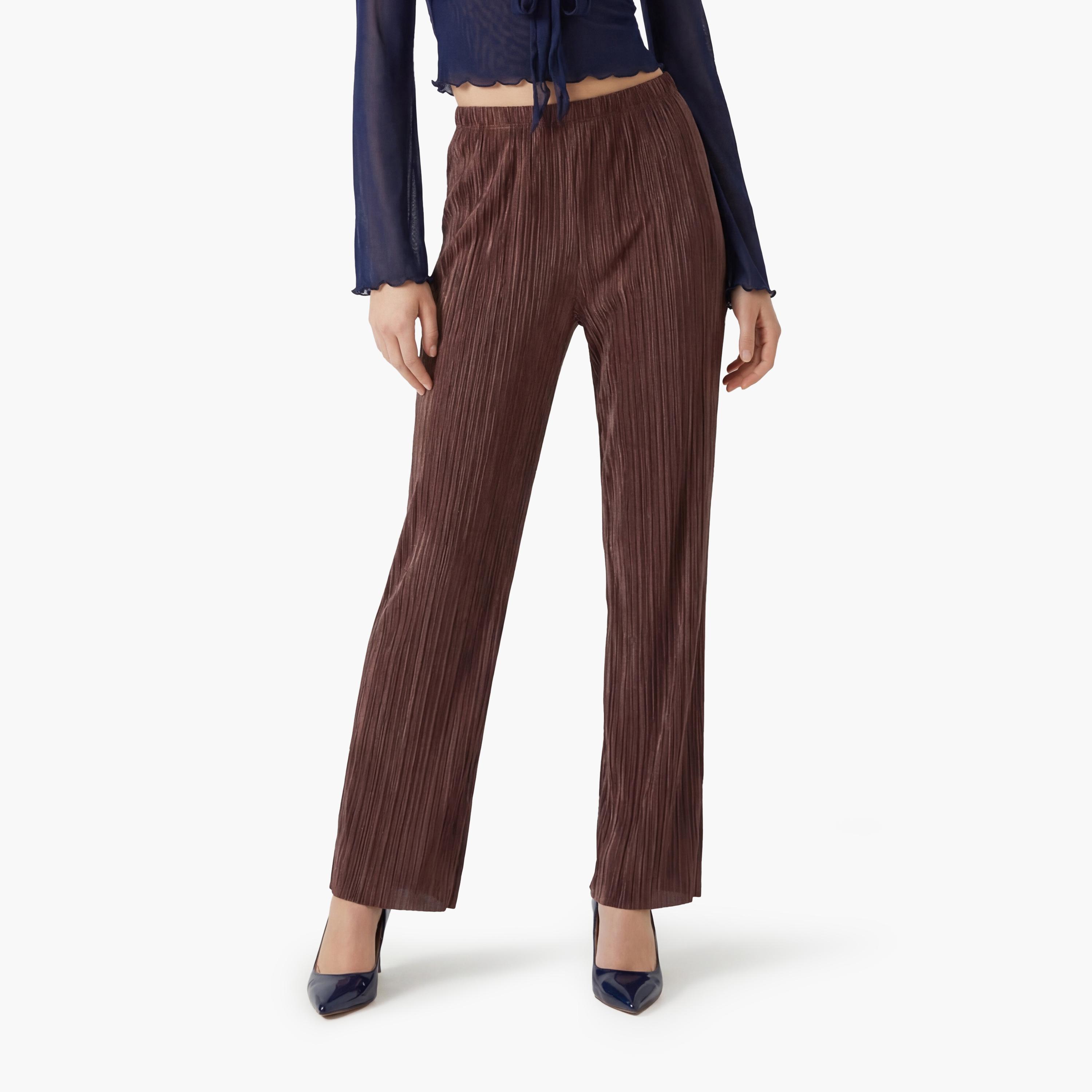 KOTON Pleated Elasticated Waist Wide Leg Women's Trousers-women-clothing-bottoms-trousers-image-1