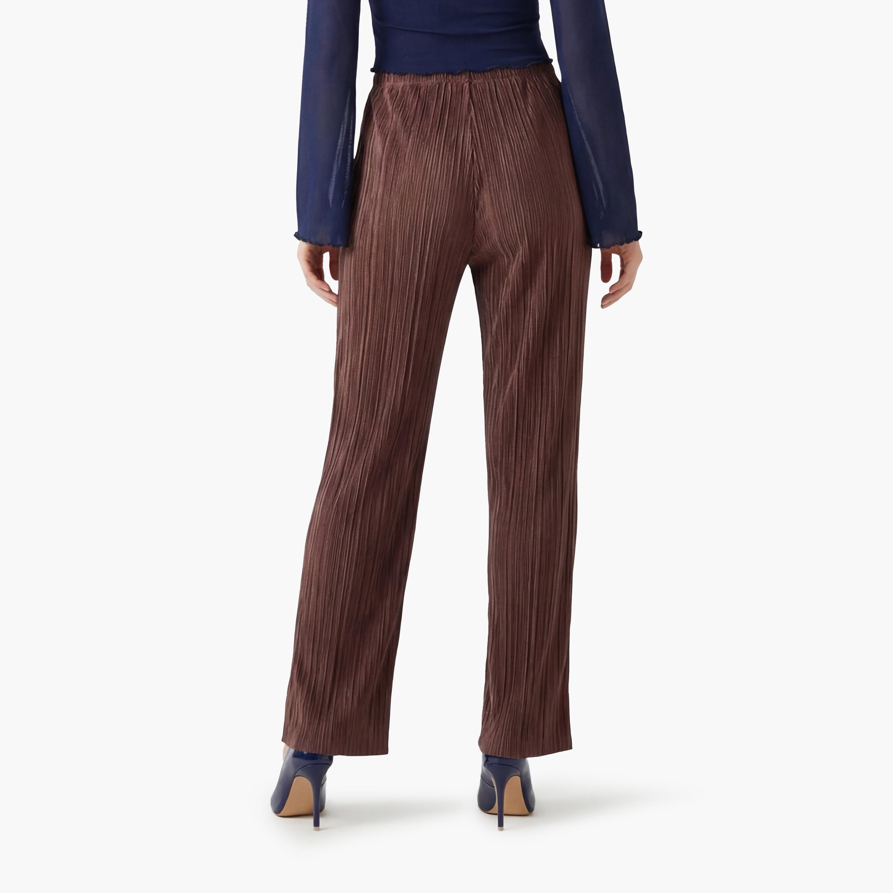 KOTON Pleated Elasticated Waist Wide Leg Women's Trousers-women-clothing-bottoms-trousers-image-3