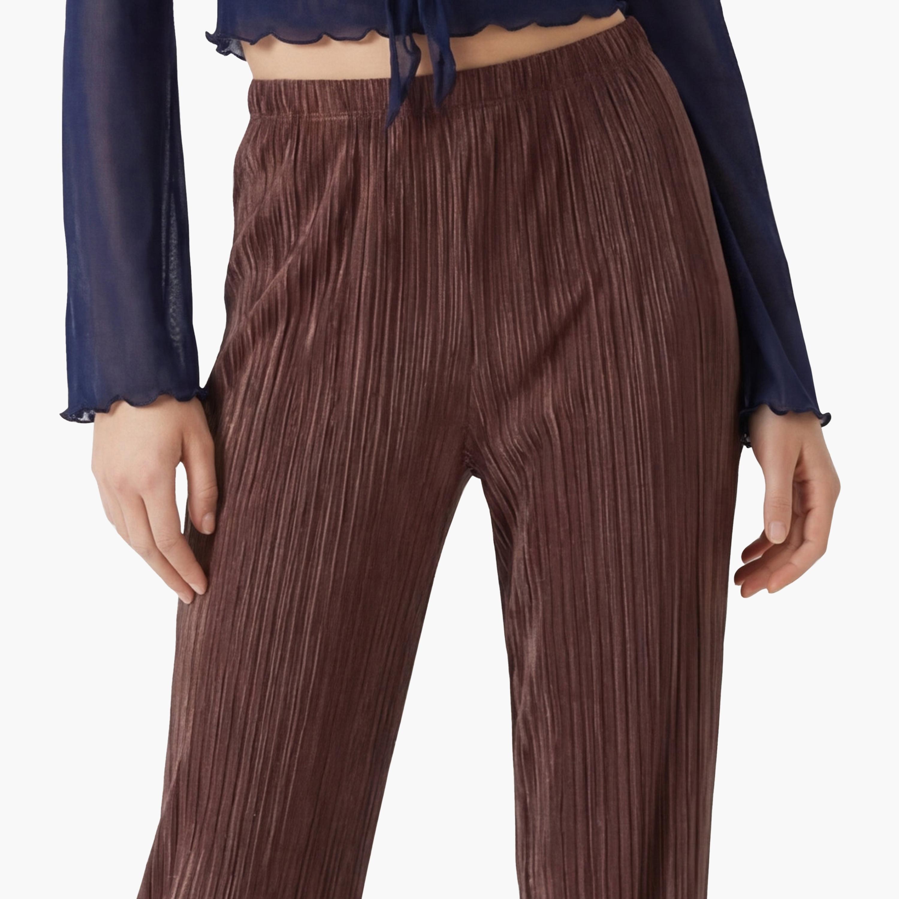 KOTON Pleated Elasticated Waist Wide Leg Women's Trousers-women-clothing-bottoms-trousers-image-5