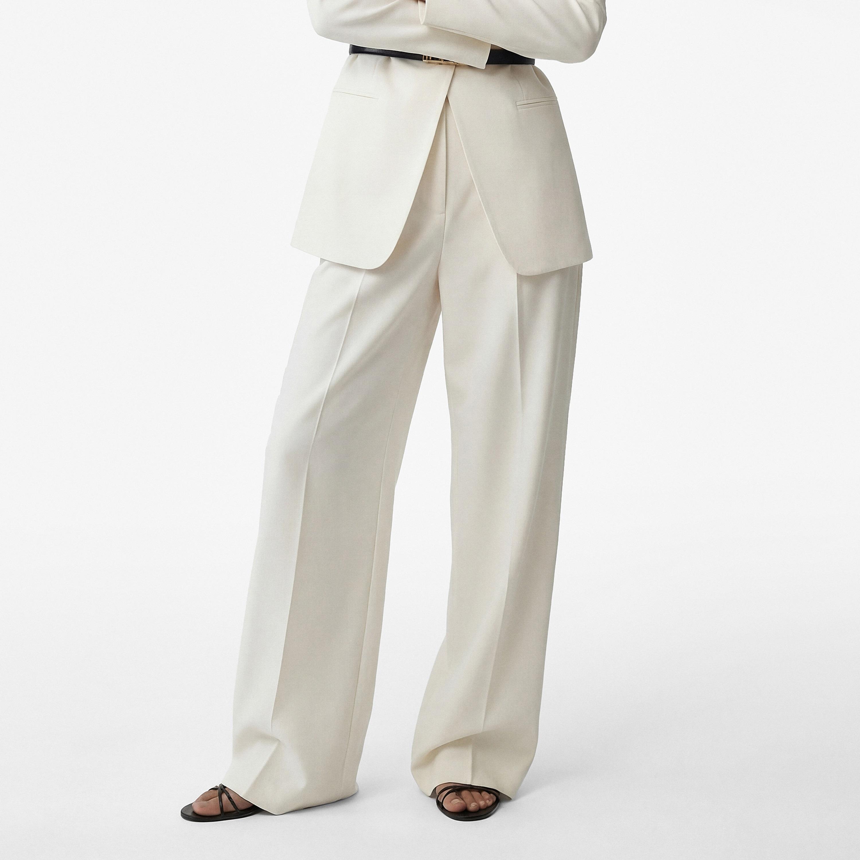 KOTON White Plain Hook and Bar Wide Leg Women's Trousers-women-clothing-bottoms-trousers-image-1