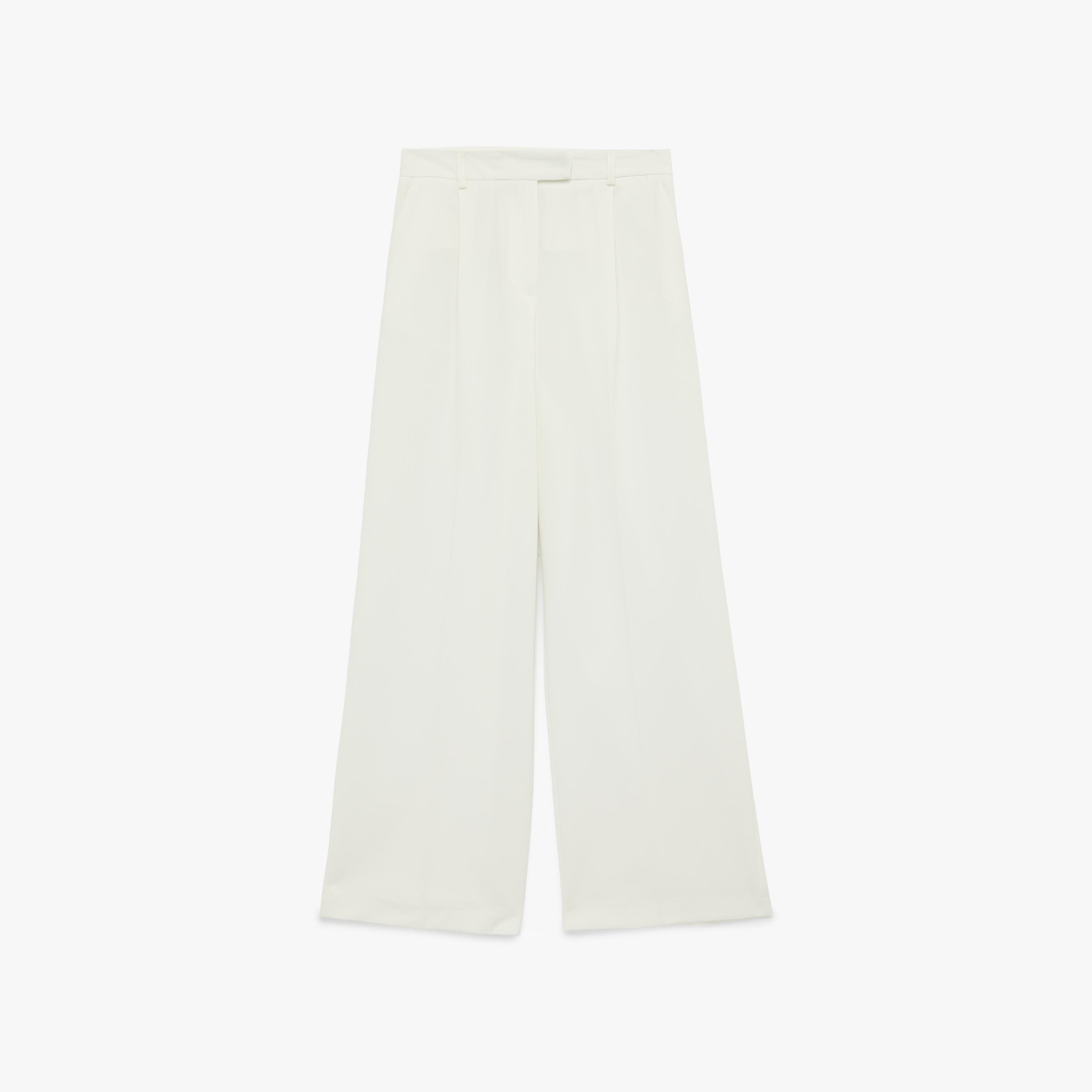 KOTON White Plain Hook and Bar Wide Leg Women's Trousers-women-clothing-bottoms-trousers-image-4