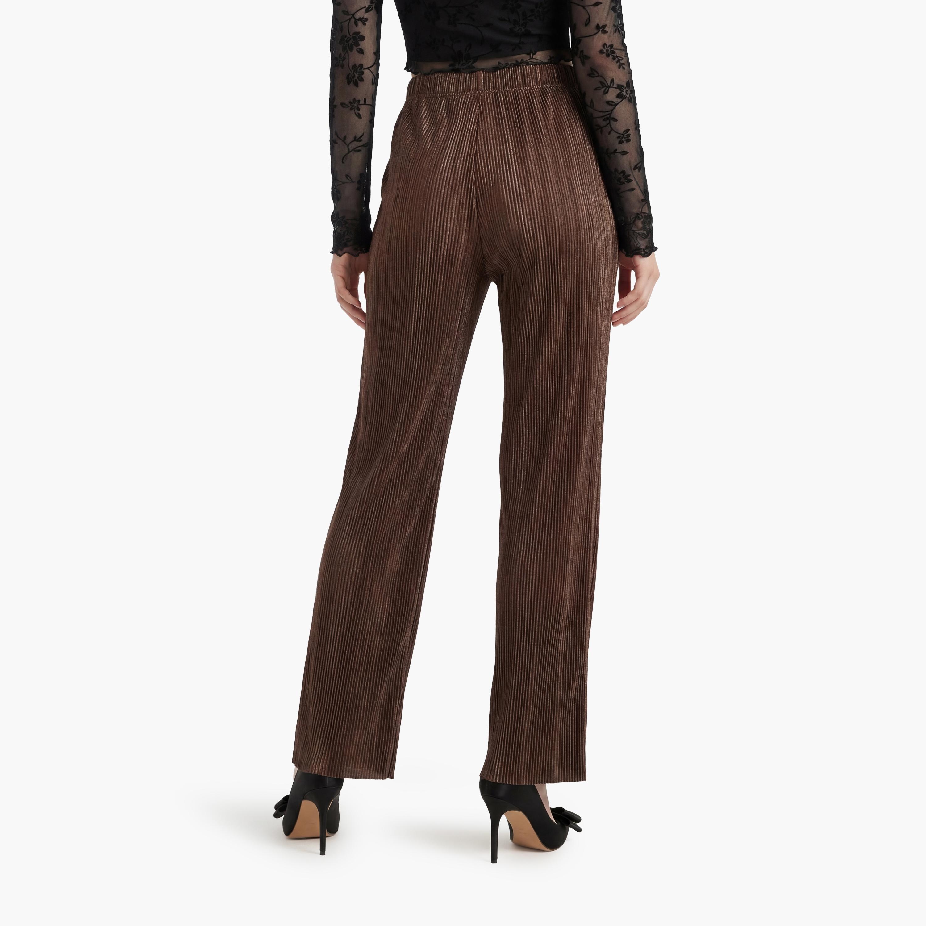 KOTON Brown Pleated Elasticated Waist Wide Leg Women's Trousers-women-clothing-bottoms-trousers-image-3