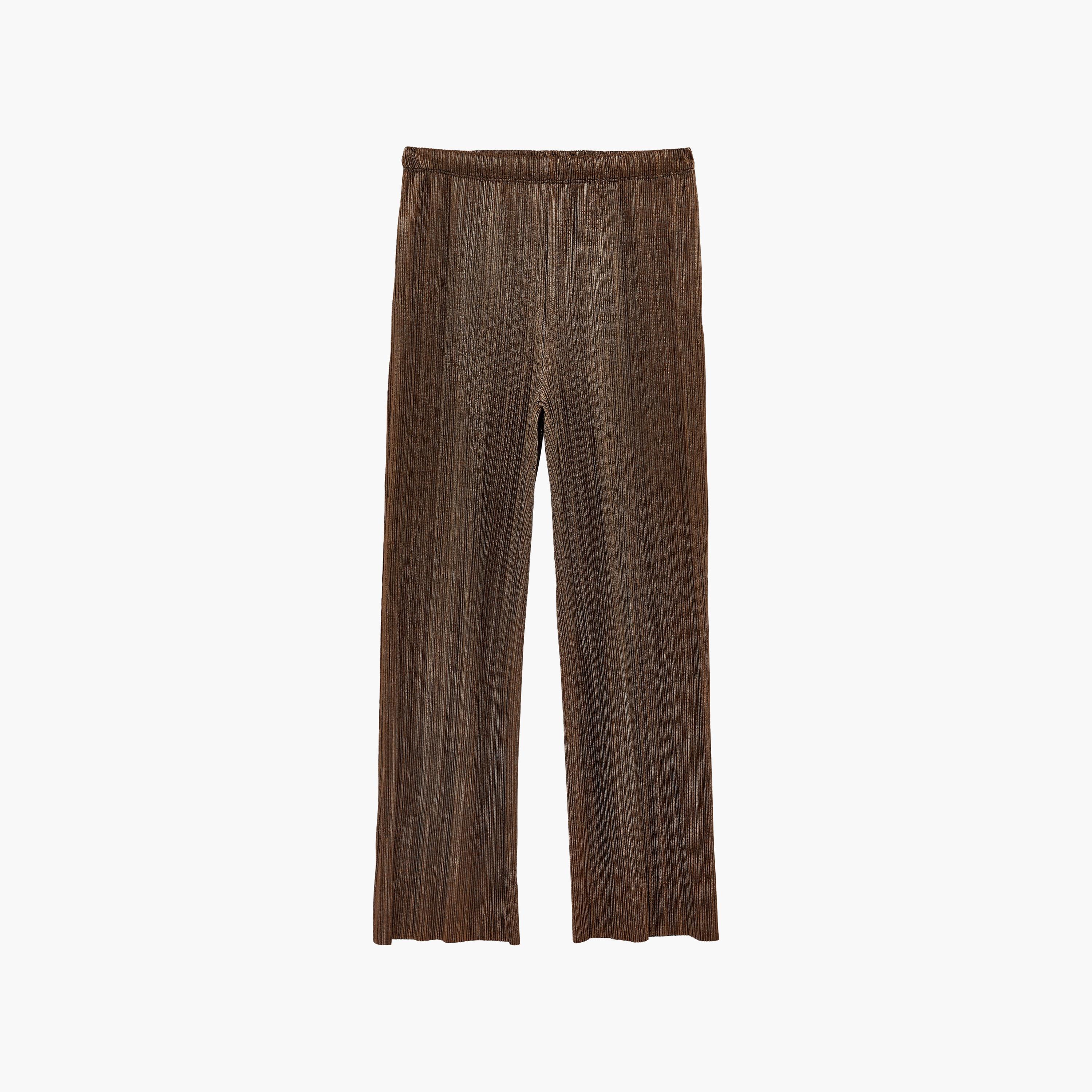 KOTON Brown Pleated Elasticated Waist Wide Leg Women's Trousers-women-clothing-bottoms-trousers-image-6