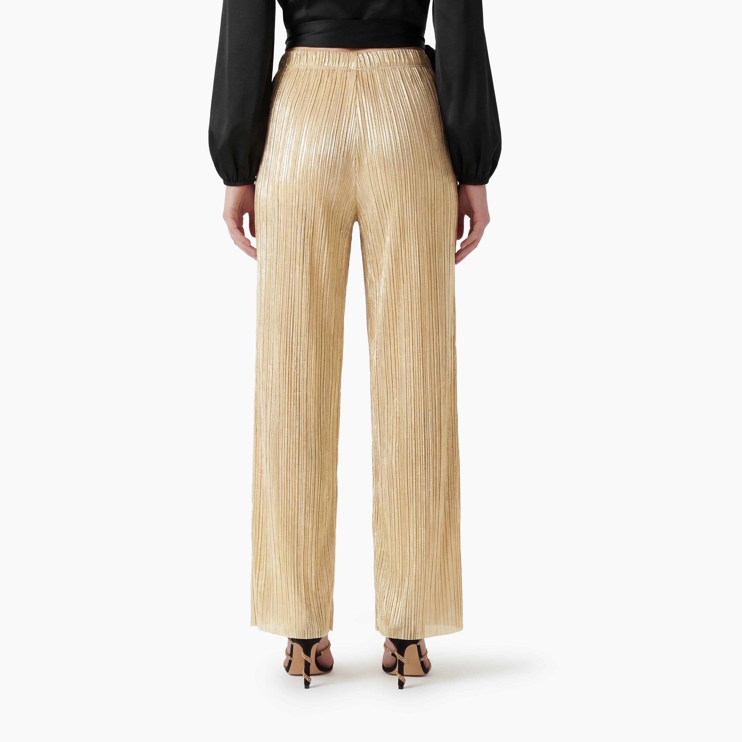 KOTON Gold Pleated Elasticated Waist Wide Leg Women's Trousers-women-clothing-bottoms-trousers-image-3