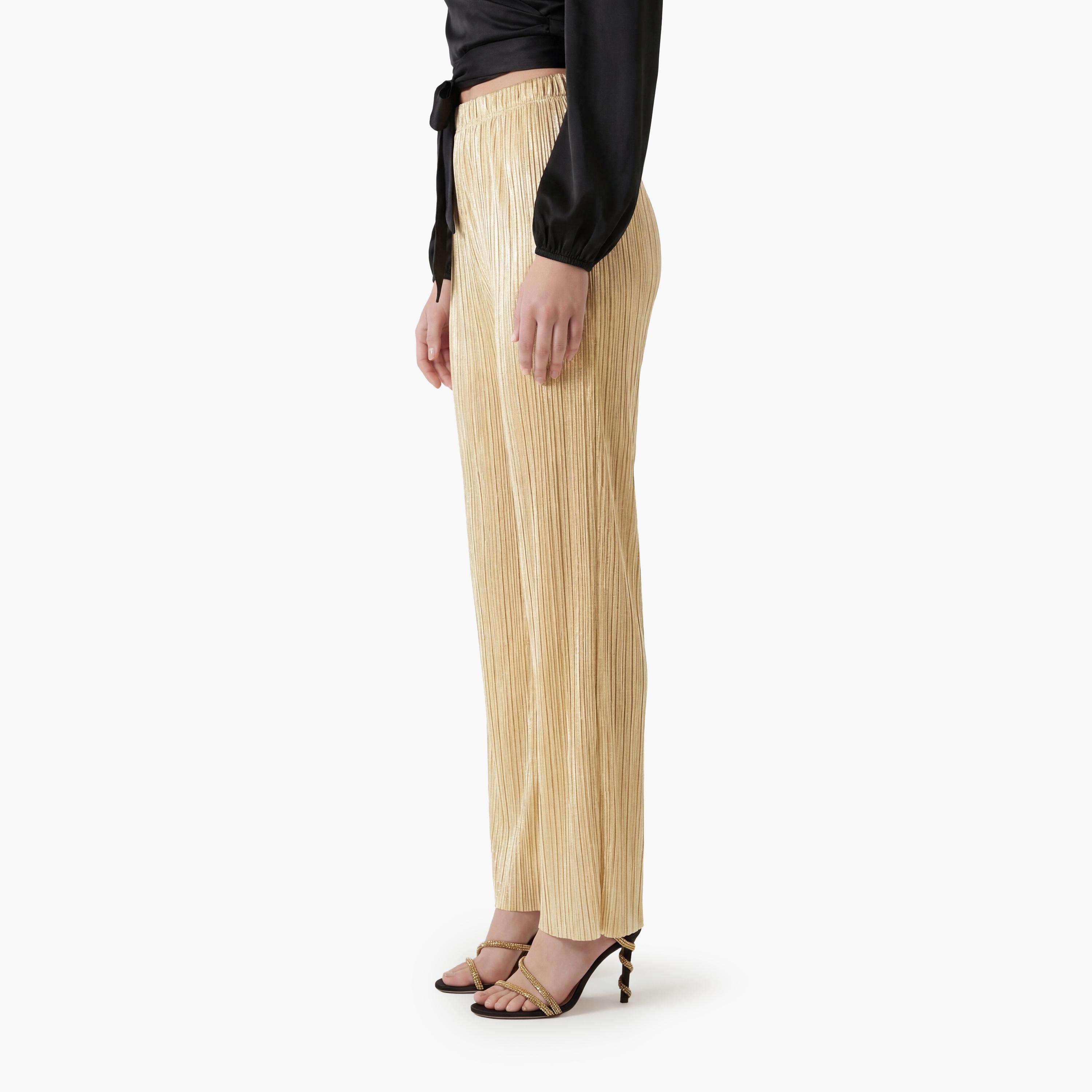 KOTON Gold Pleated Elasticated Waist Wide Leg Women's Trousers-women-clothing-bottoms-trousers-image-4