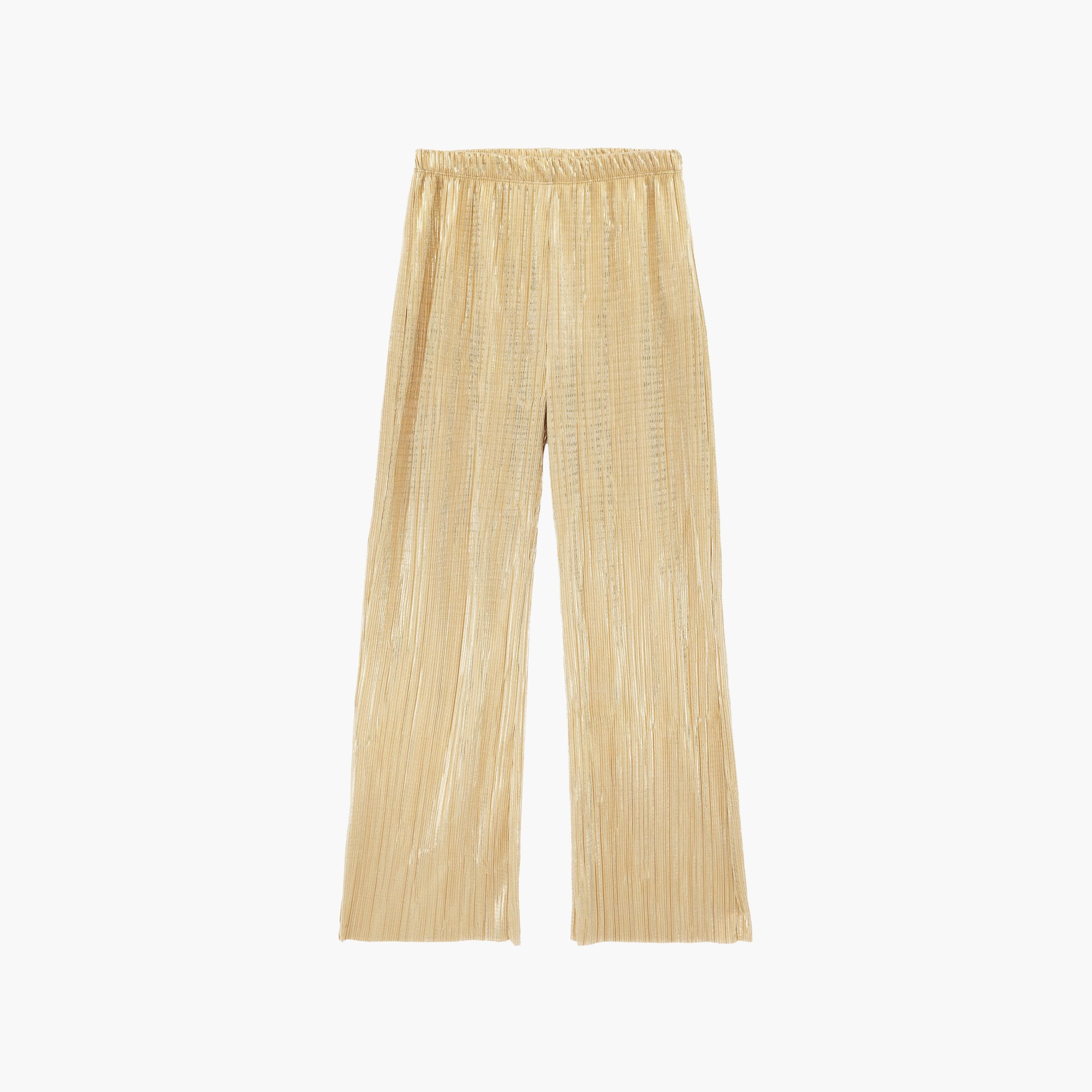 KOTON Gold Pleated Elasticated Waist Wide Leg Women's Trousers-women-clothing-bottoms-trousers-image-6