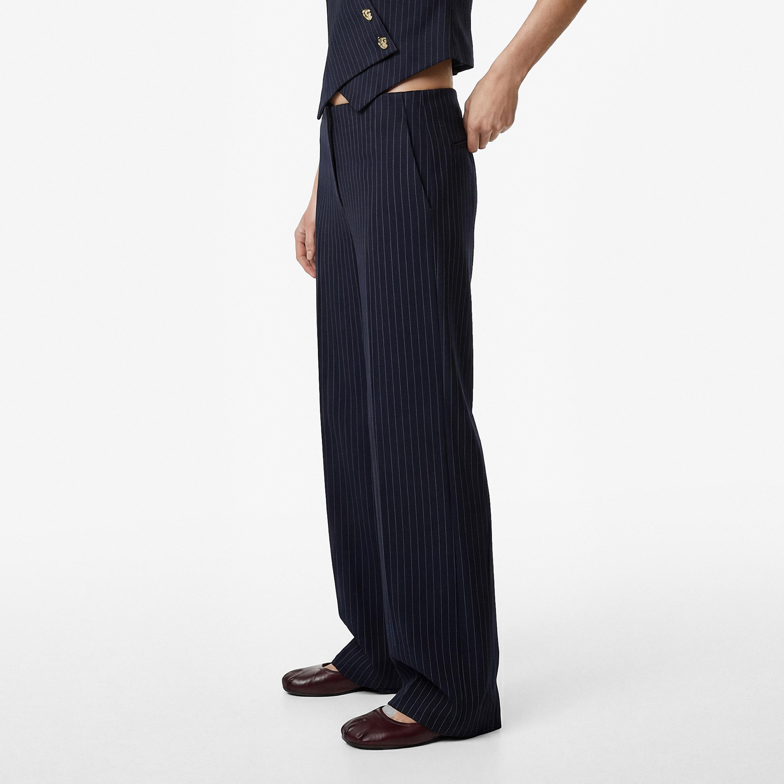KOTON Navy Striped Hook and Bar Wide Leg Women's Trousers-women-clothing-bottoms-trousers-image-3