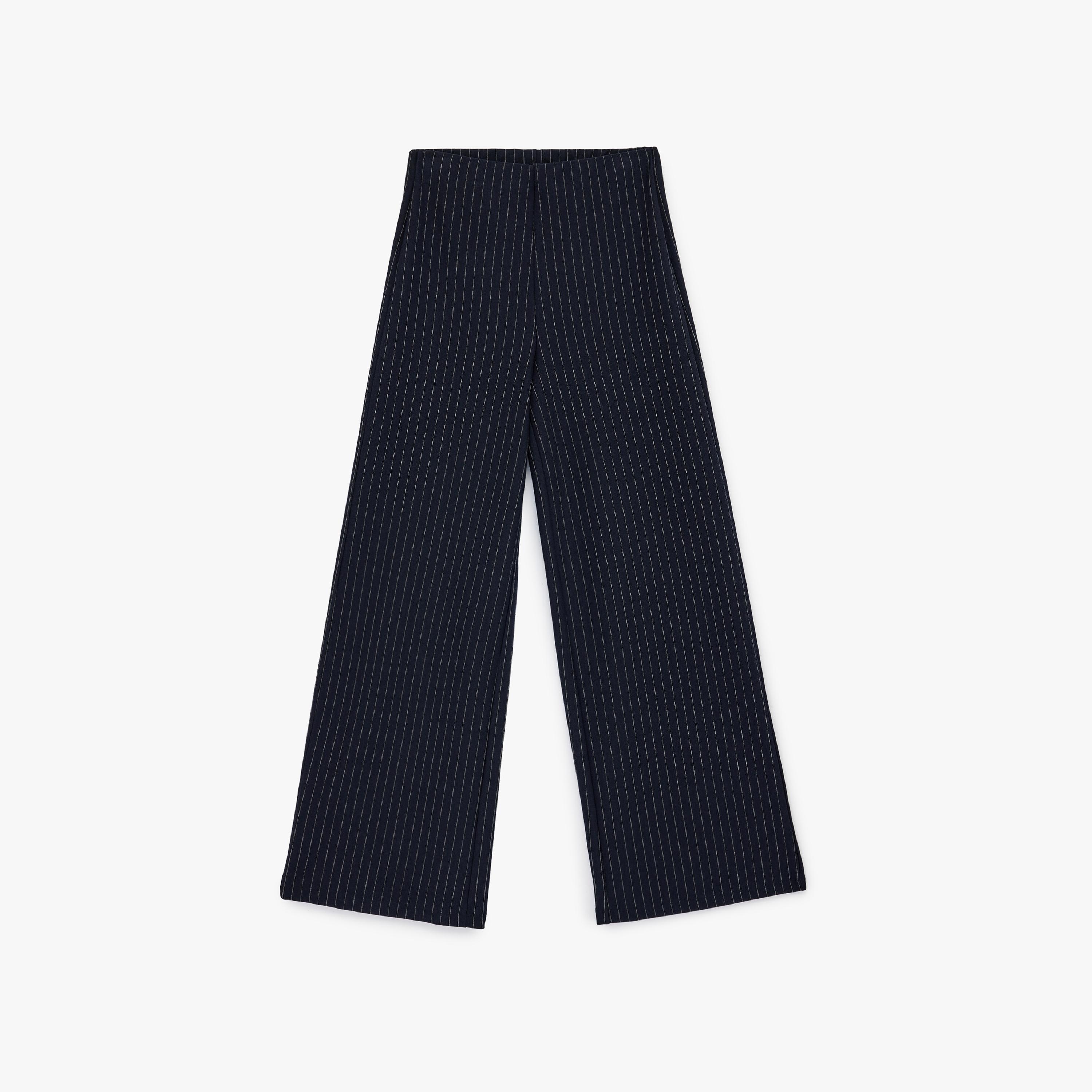 KOTON Navy Striped Hook and Bar Wide Leg Women's Trousers-women-clothing-bottoms-trousers-image-4