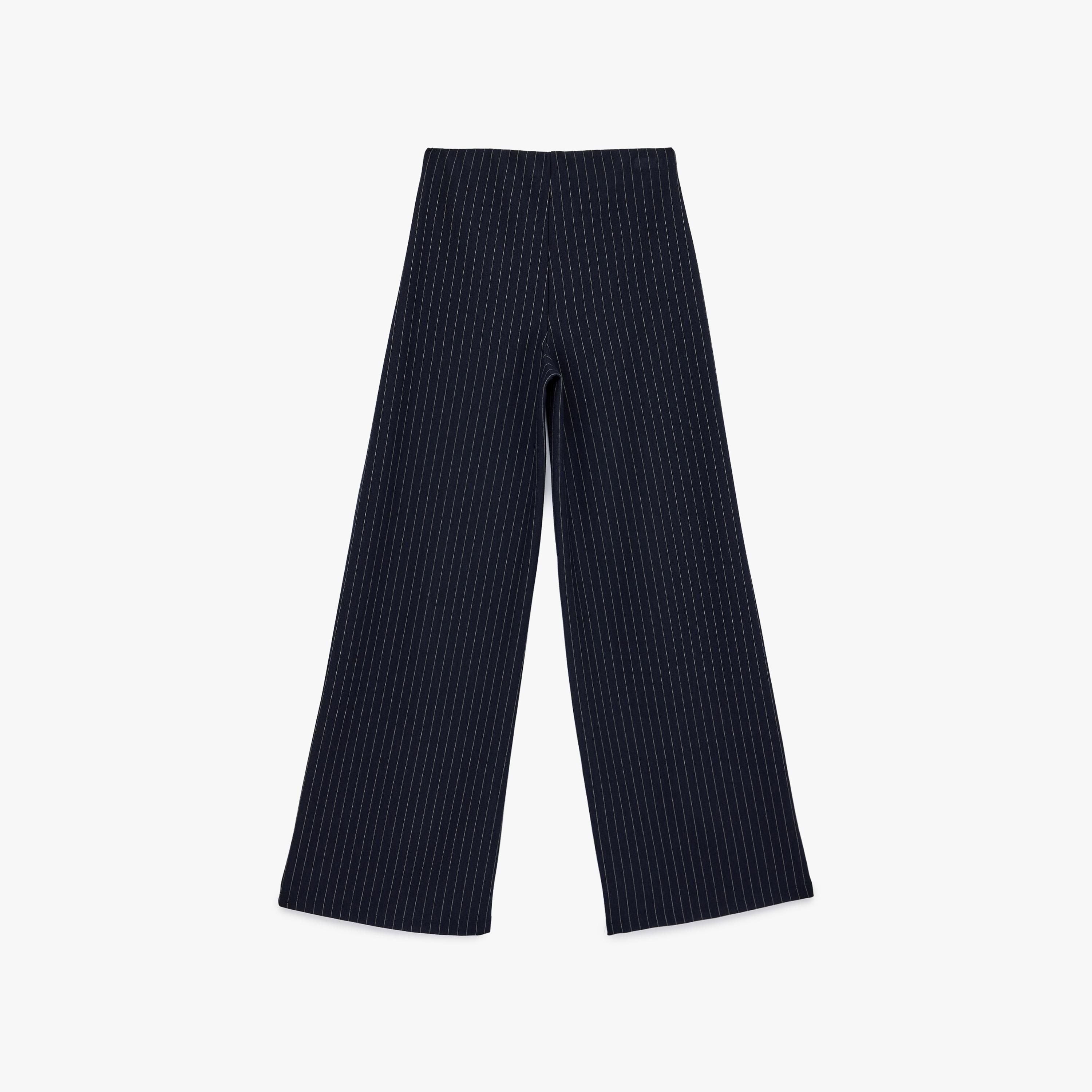 KOTON Navy Striped Hook and Bar Wide Leg Women's Trousers-women-clothing-bottoms-trousers-image-5