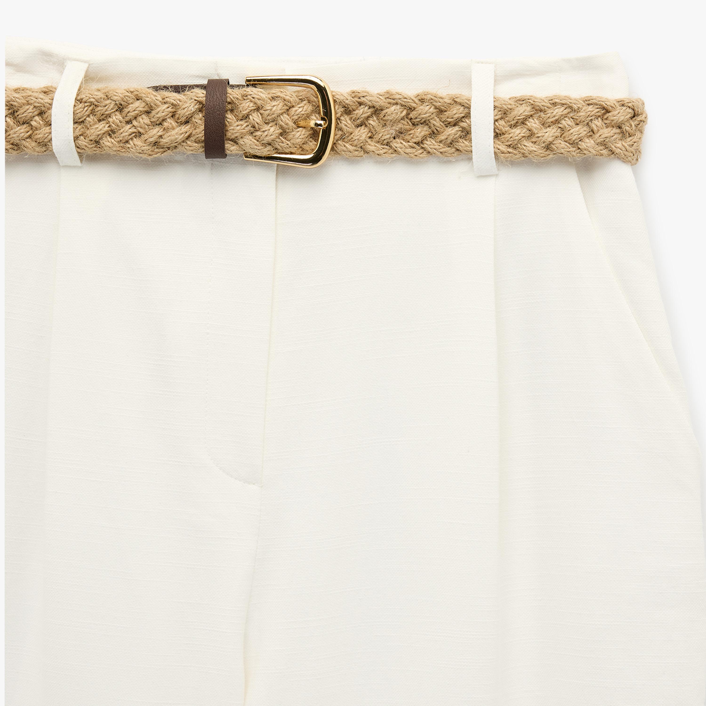 بنطلون نسائي قصة "كاروت" سادة بإغلاق مشبك وشريط بلون أبيض من كوتون-women-clothing-bottoms-trousers-image-5