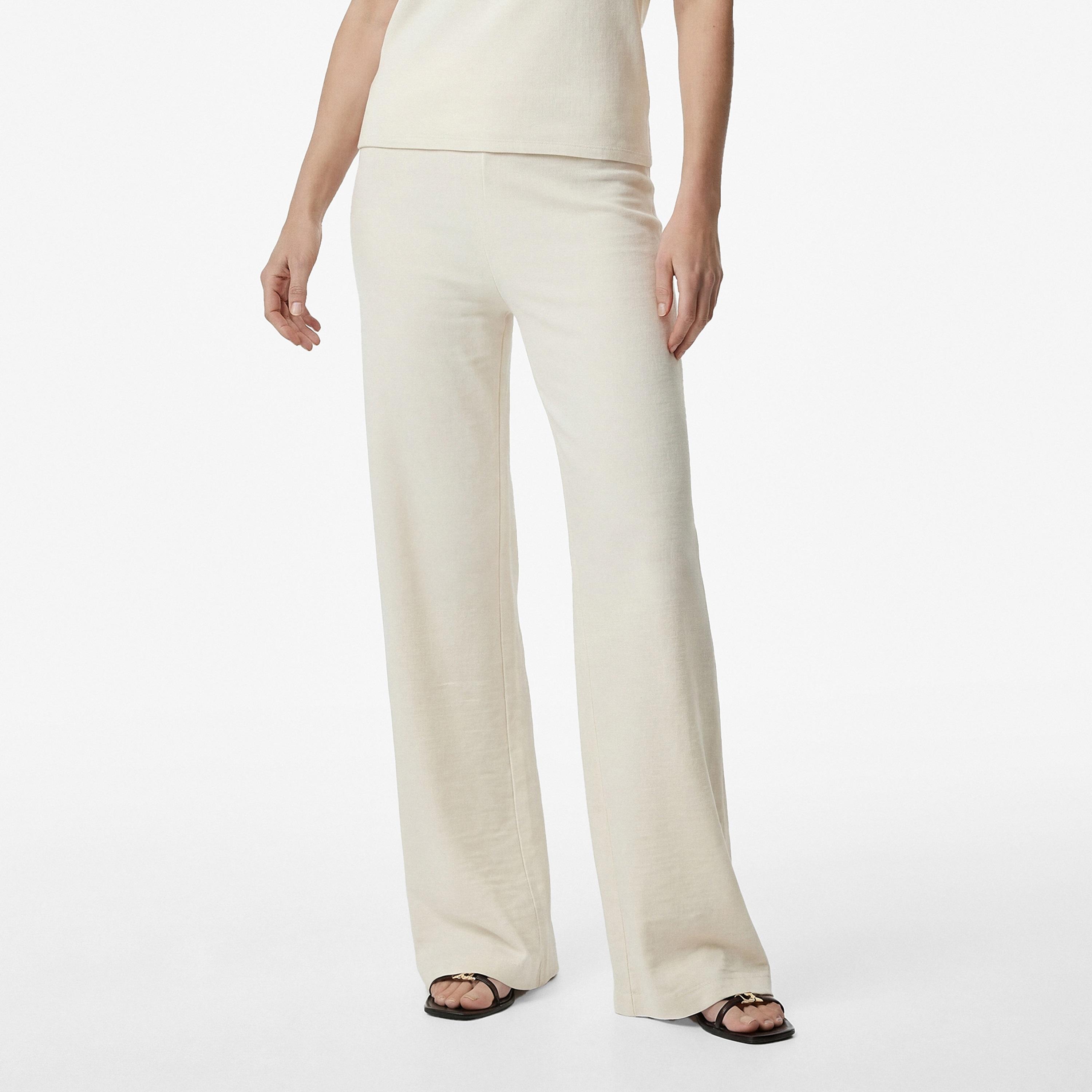 KOTON Cream Textured Cotton Straight Women's Trousers-women-clothing-bottoms-trousers-image-1