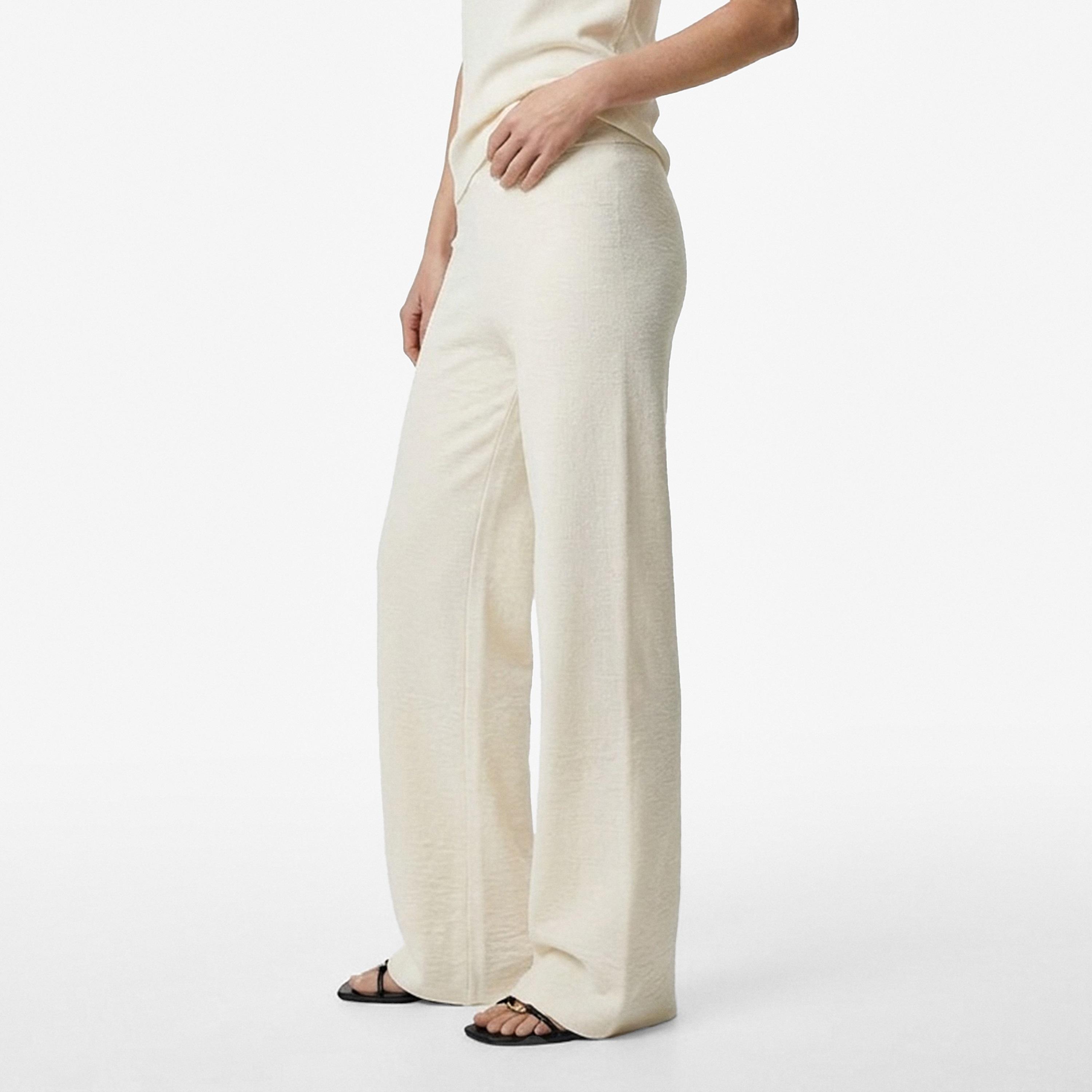 KOTON Cream Textured Cotton Straight Women's Trousers-women-clothing-bottoms-trousers-image-3