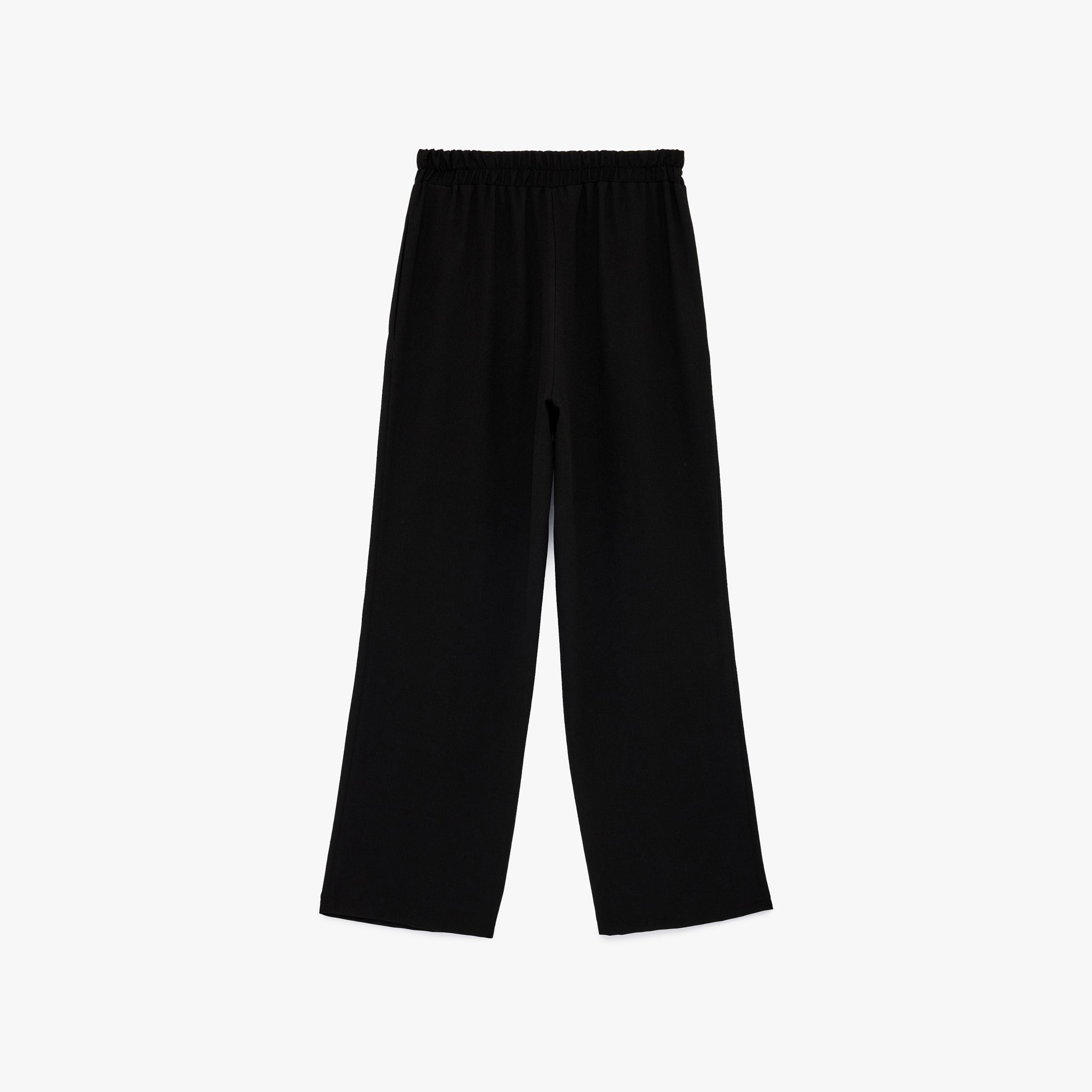 بنطلون نسائي قصة مستقيمة بخصر مطاطي وسادة بلون أسود من كوتون-women-clothing-bottoms-trousers-image-3