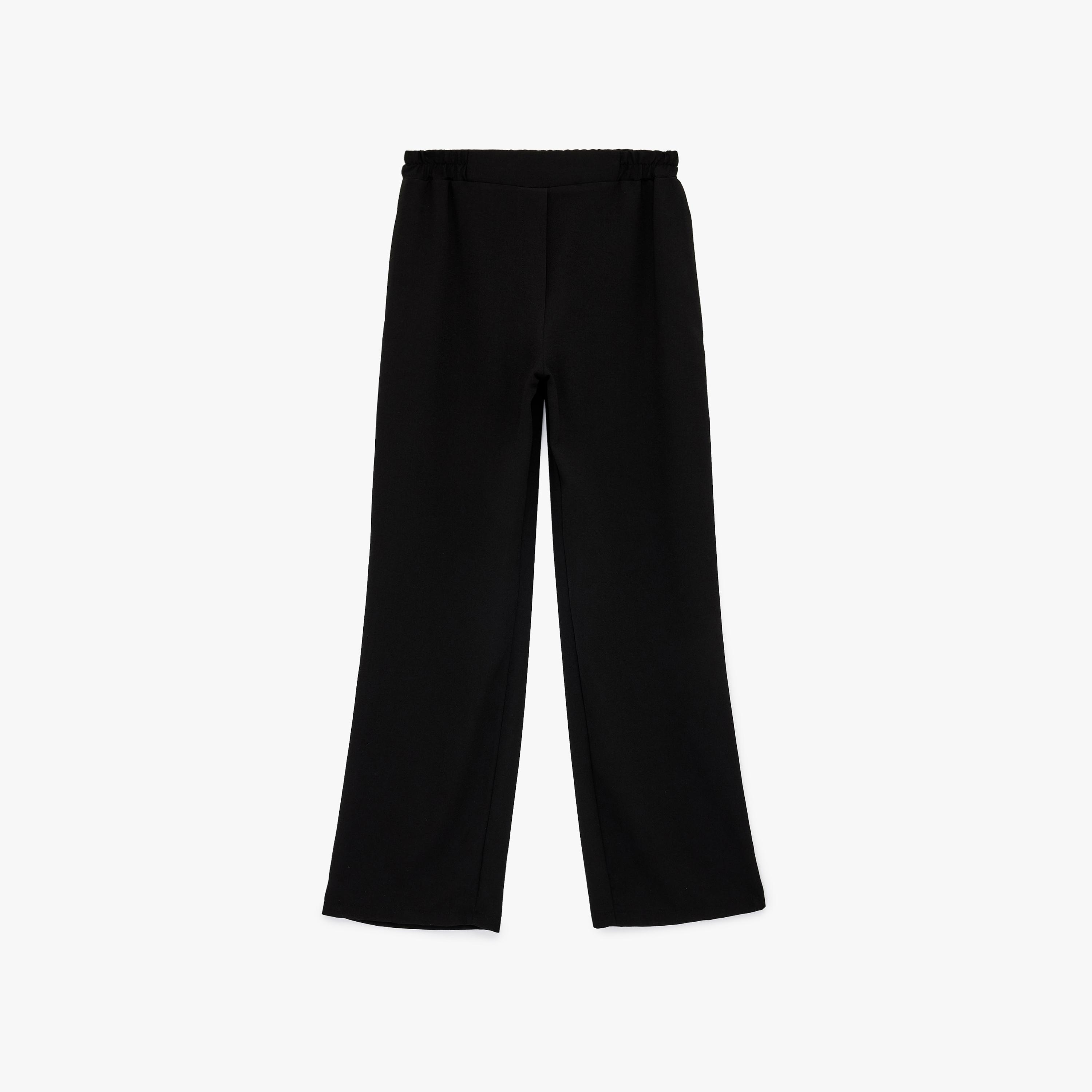 بنطلون نسائي قصة مستقيمة بخصر مطاطي وسادة بلون أسود من كوتون-women-clothing-bottoms-trousers-image-4