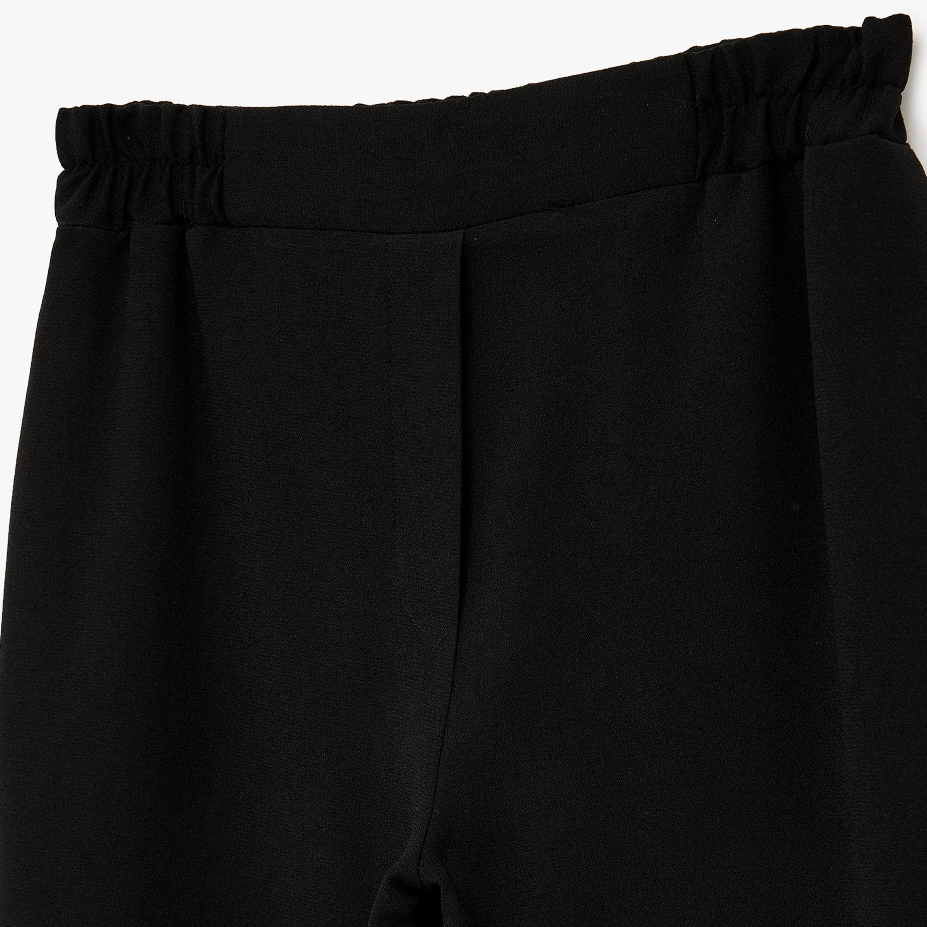 بنطلون نسائي قصة مستقيمة بخصر مطاطي وسادة بلون أسود من كوتون-women-clothing-bottoms-trousers-image-5