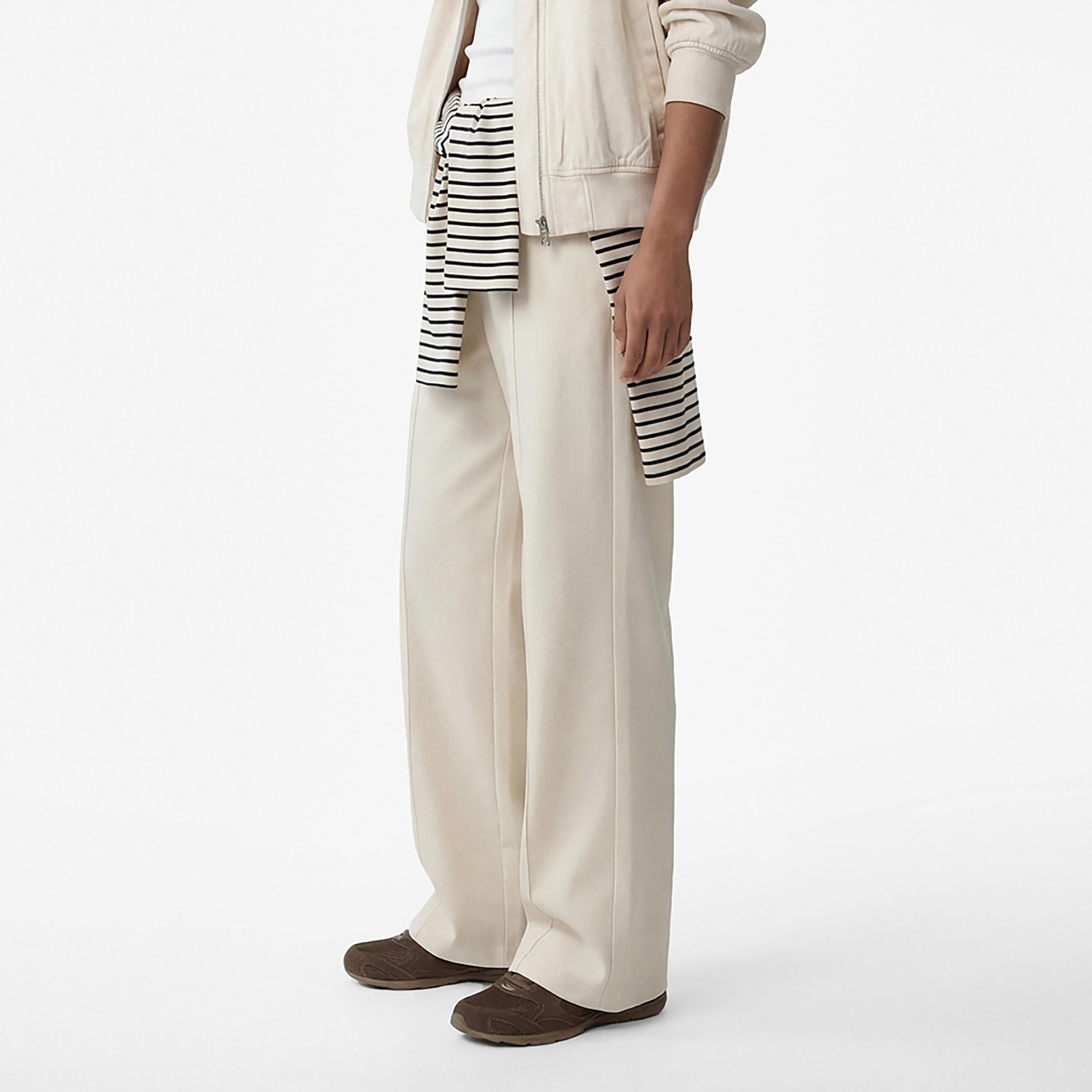 KOTON Cream Plain Modal Wide Leg Women's Trousers-women-clothing-bottoms-trousers-image-3