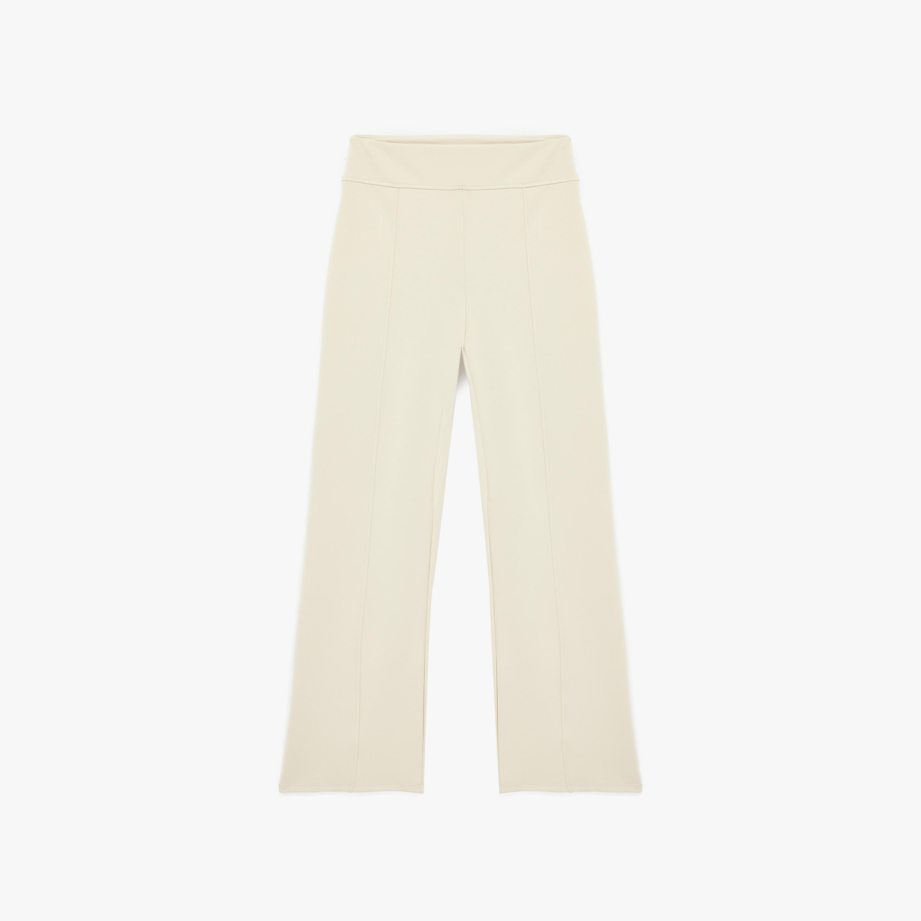 KOTON Cream Plain Modal Wide Leg Women's Trousers-women-clothing-bottoms-trousers-image-4