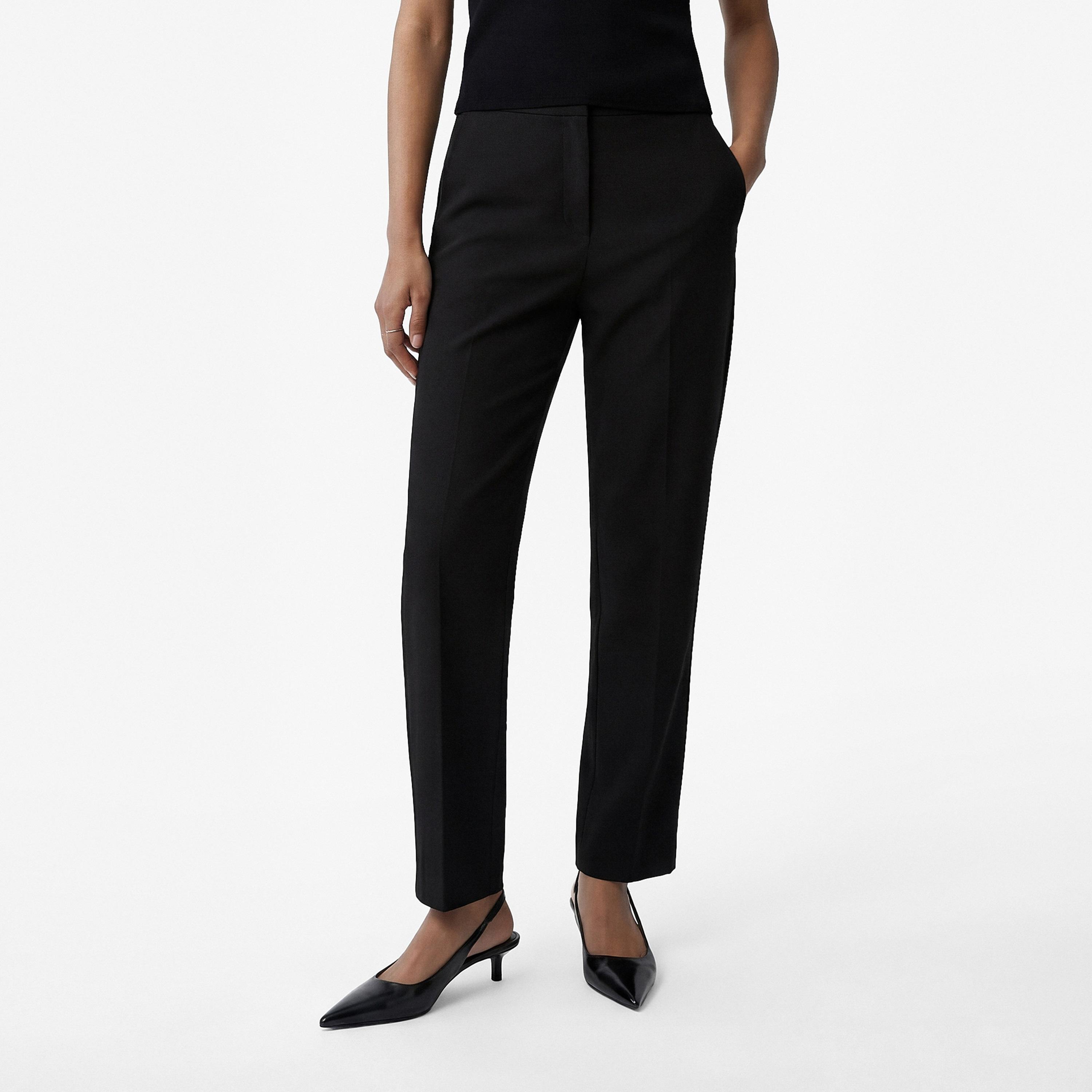 بنطال سيجارت نسائي بسحاب بلون أسود من كوتون-women-clothing-bottoms-trousers-image-1