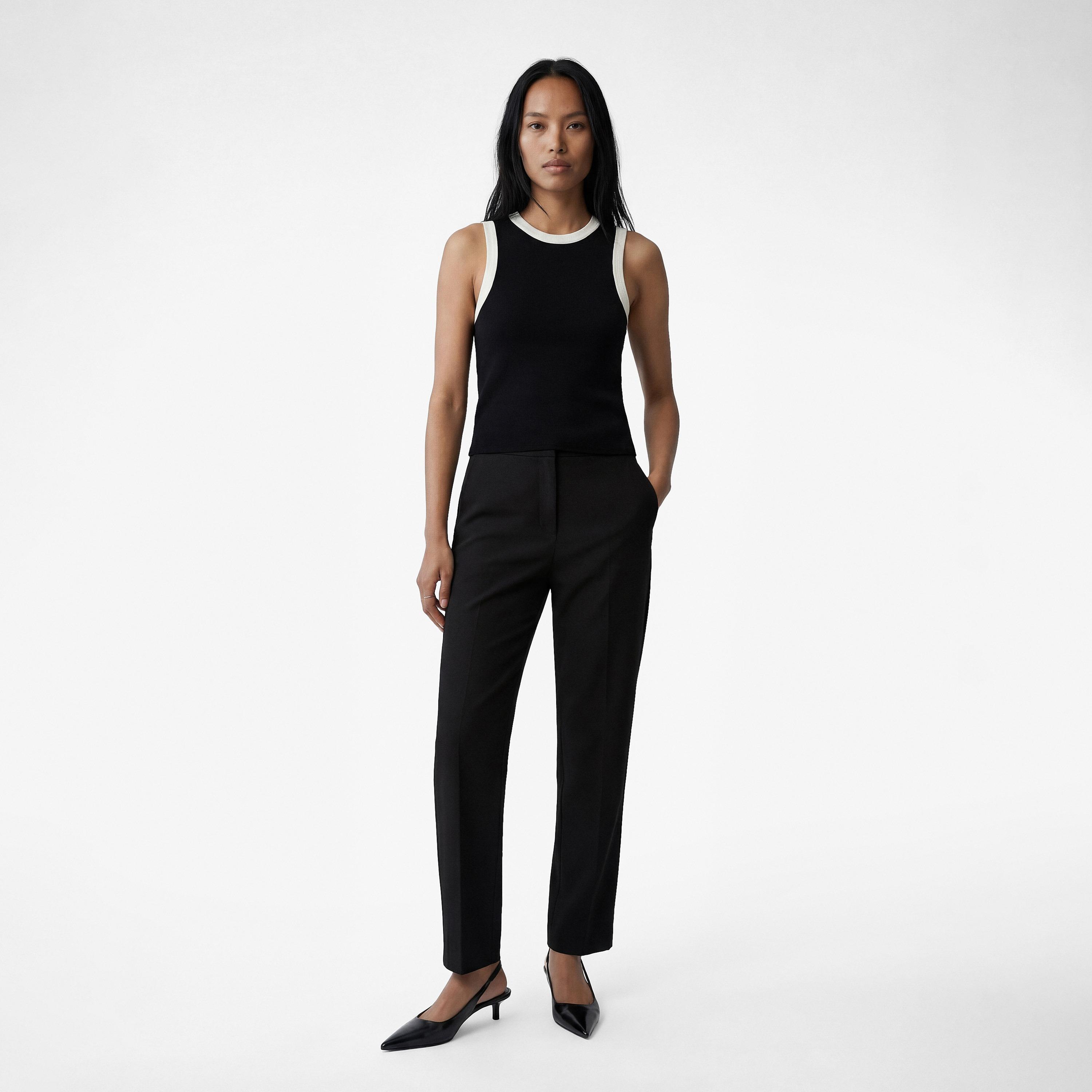 بنطال سيجارت نسائي بسحاب بلون أسود من كوتون-women-clothing-bottoms-trousers-image-2