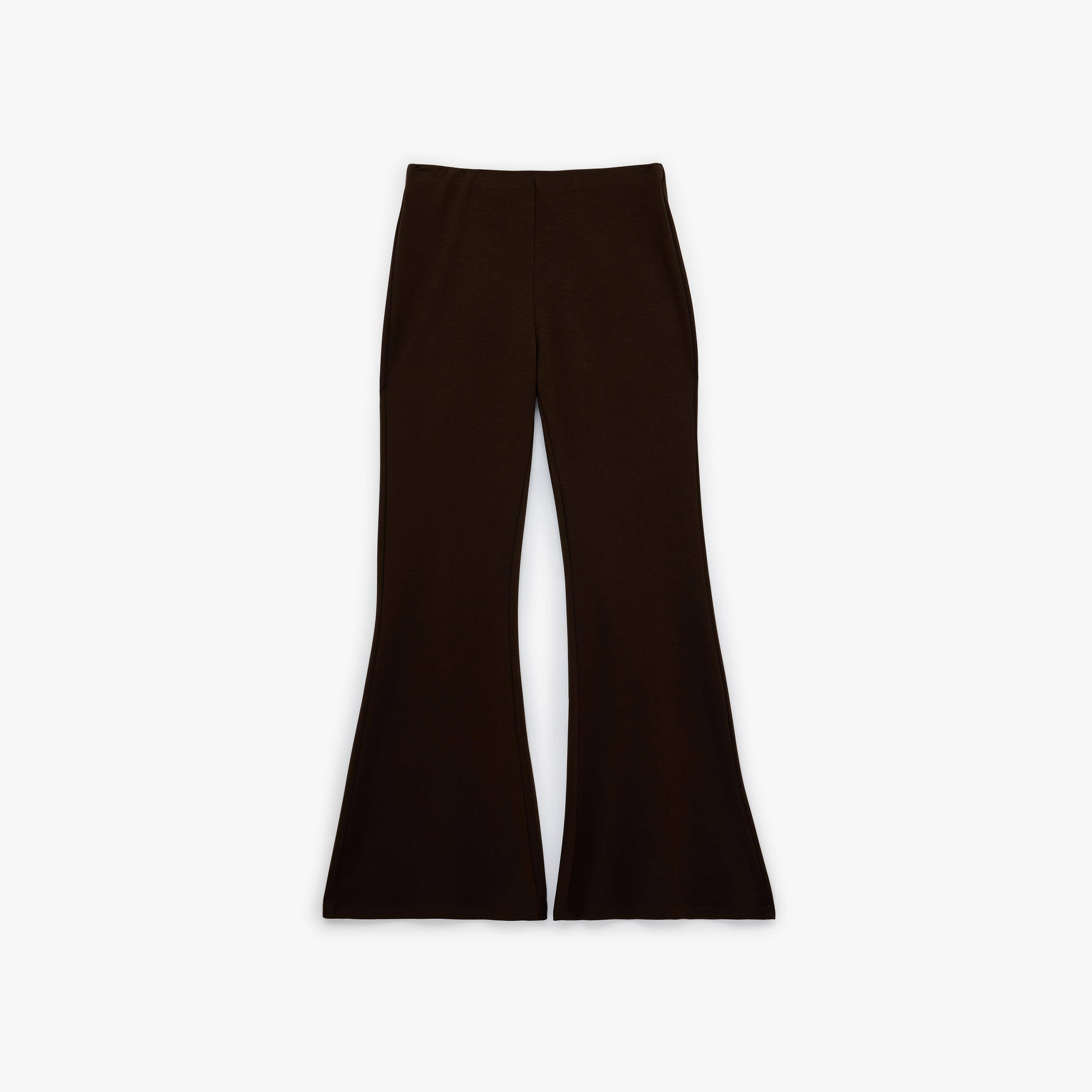 KOTON Brown Plain Modal Flared Women's Trousers-women-clothing-bottoms-trousers-image-3